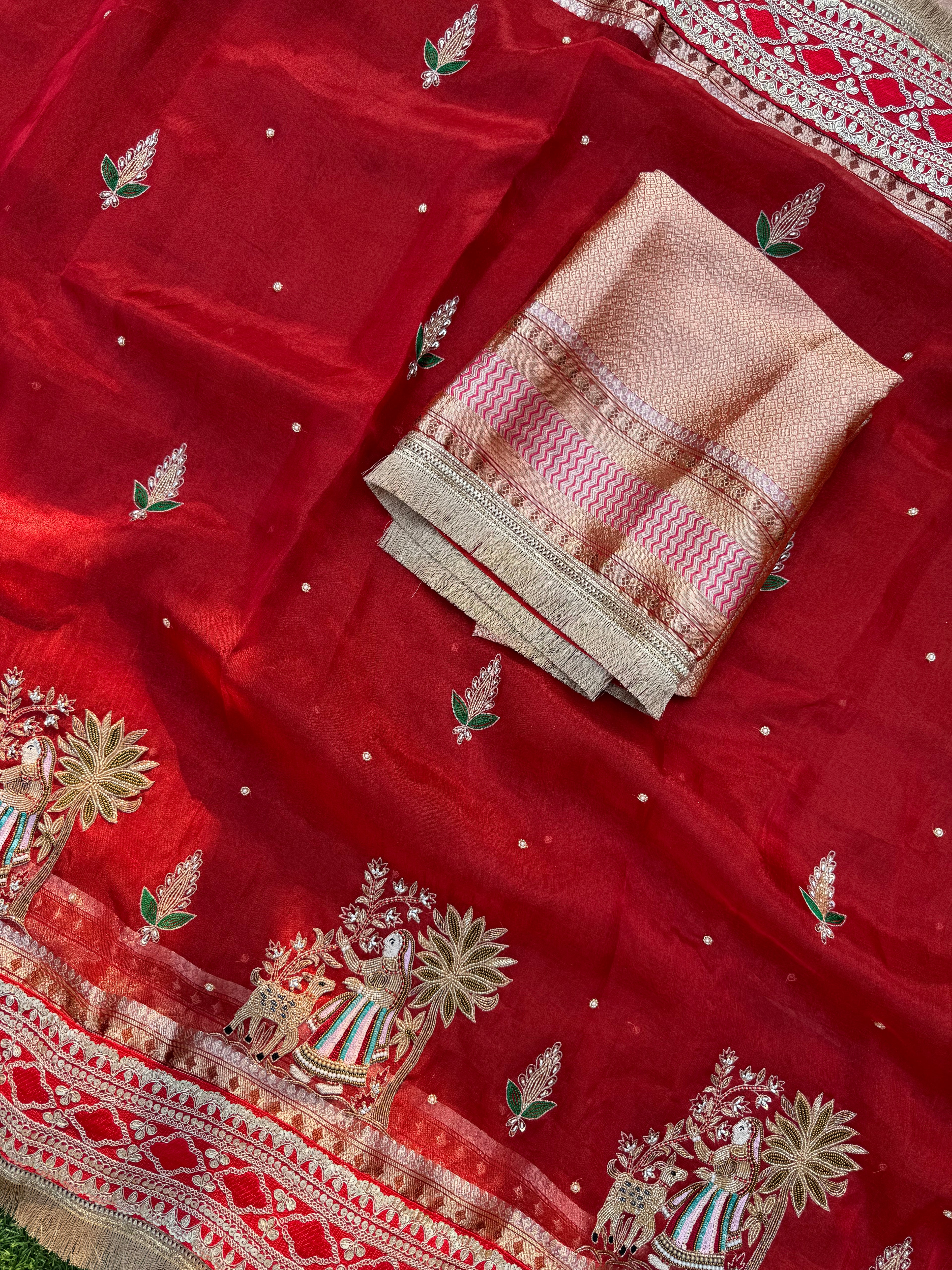 Koyaliya - Pure Tissue Silk Saree With Hand Embroidery