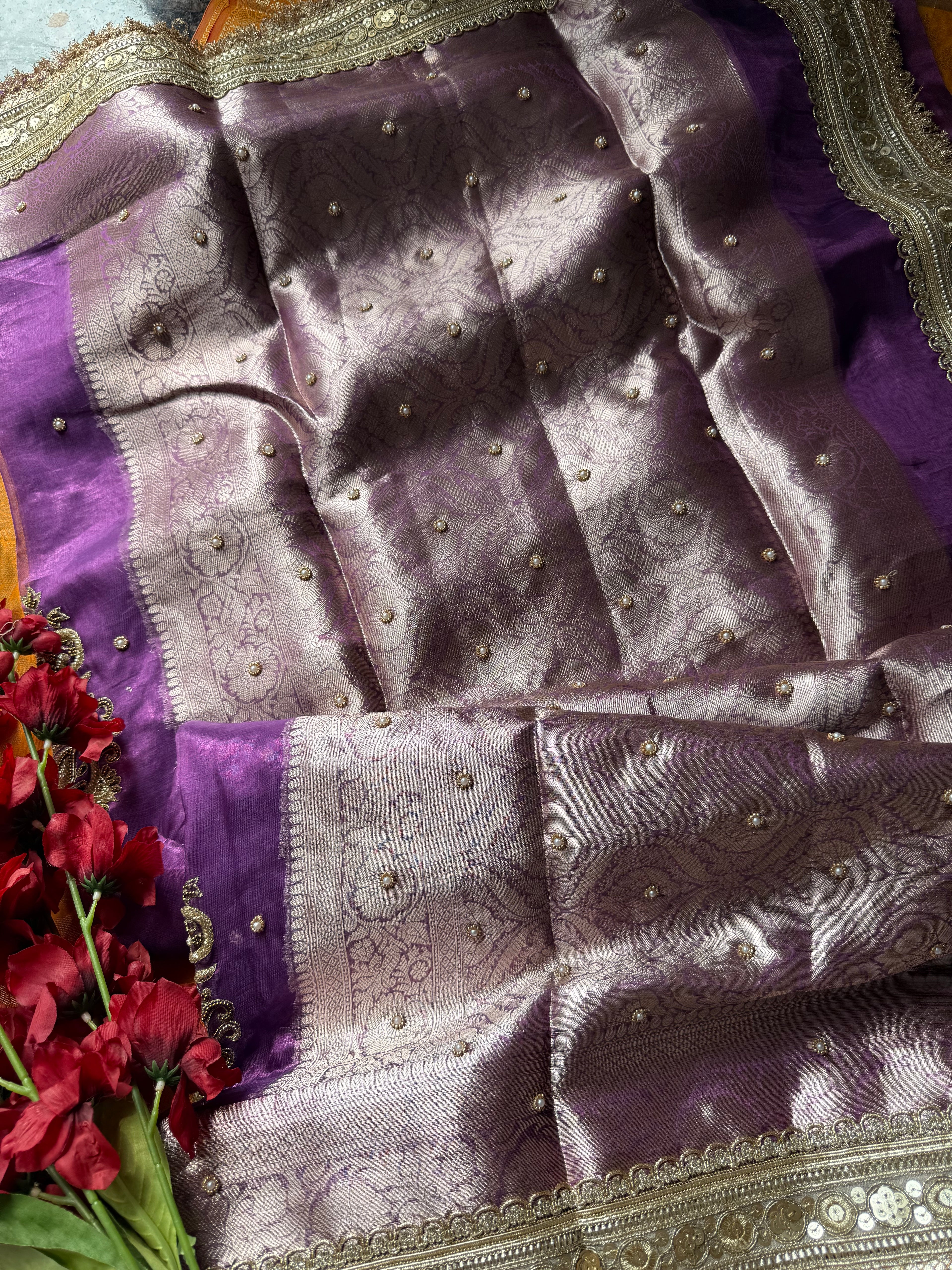 Pure Tissue Silk Saree With Hand Embroidery