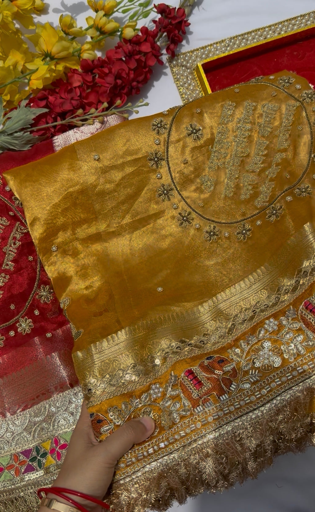 Dulhan Waali Saree - Pure Tissue Silk Saree With Hand Embroidery
