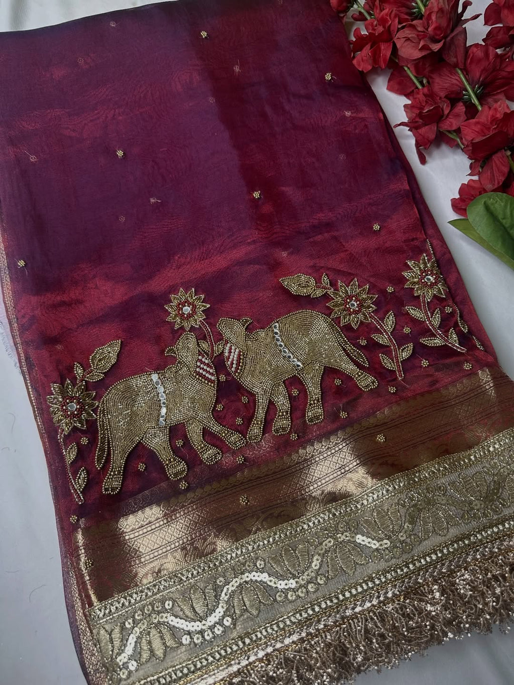Pure Tissue Silk Saree With Hand Embroidery