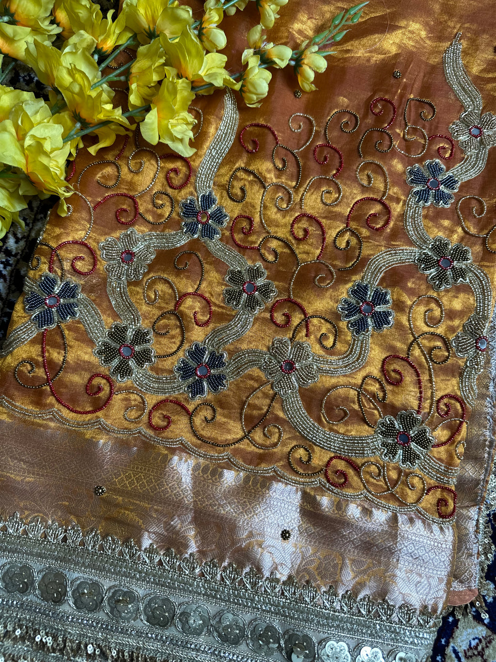Pure Tissue Silk Saree With Hand Embroidery
