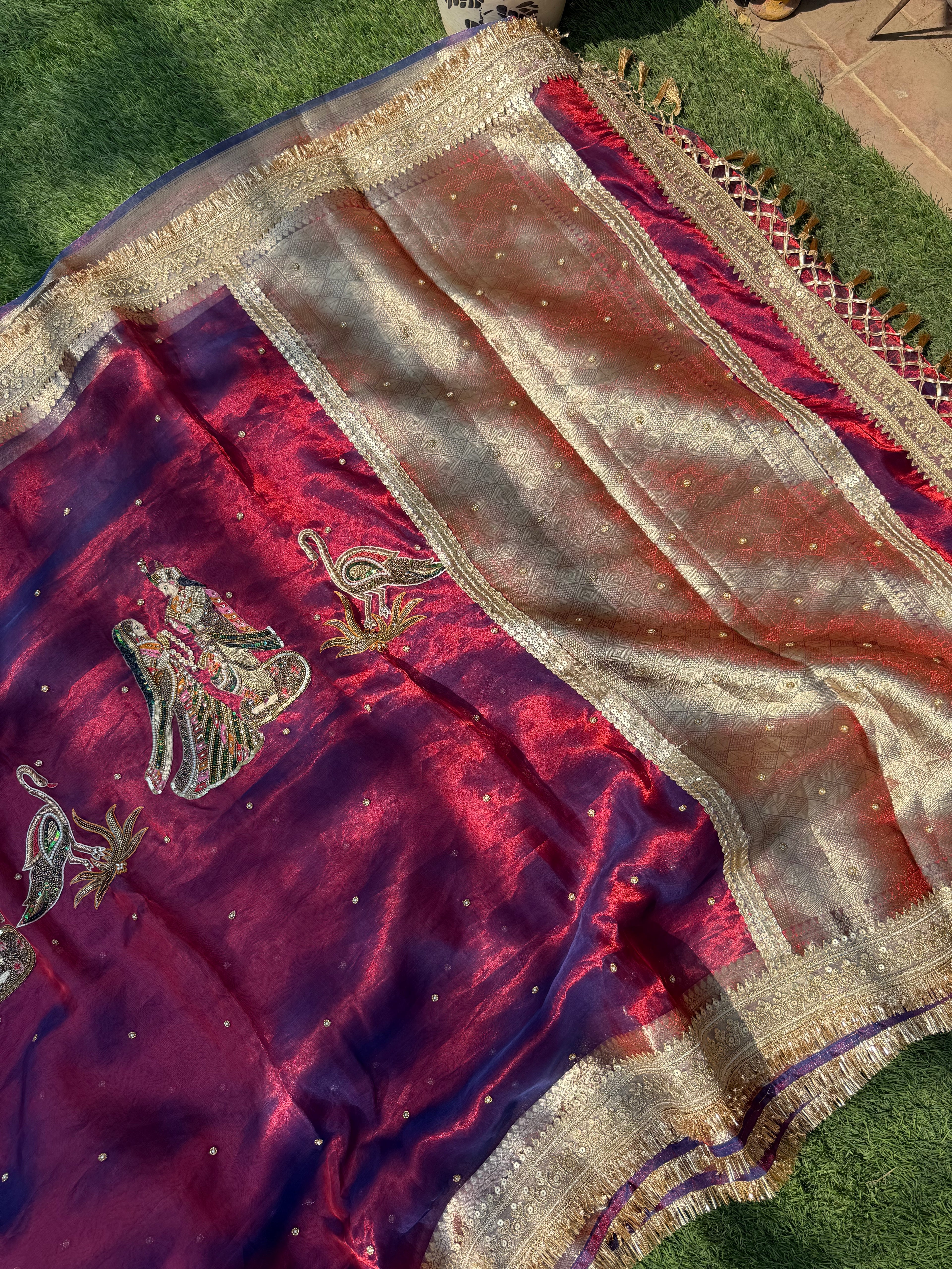 Radha Krishan Inspired - Pure Tissue Silk Saree With Hand Embroidery
