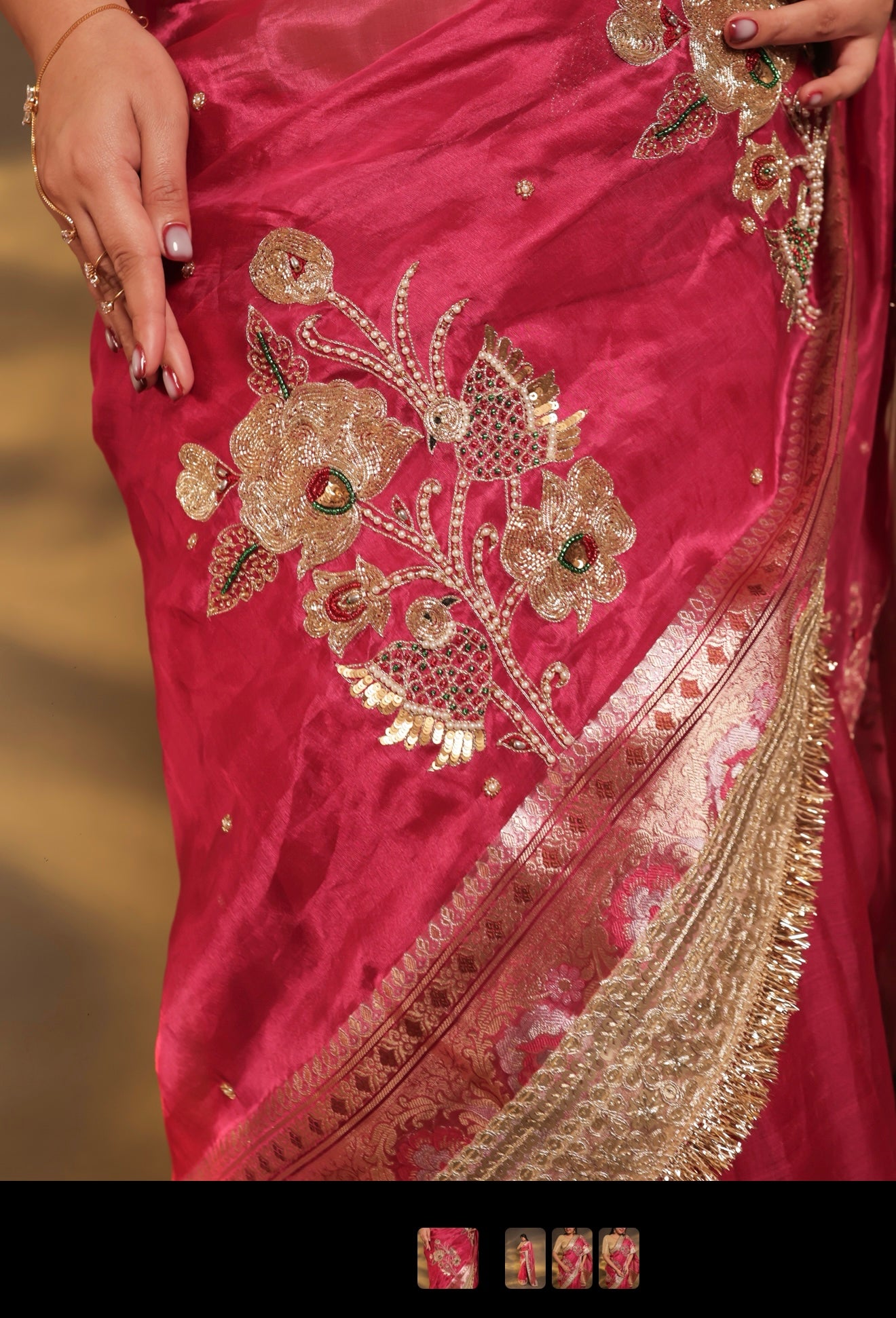 Gulabi Ishq - Pure Tissue Silk Saree With Hand Embroidery