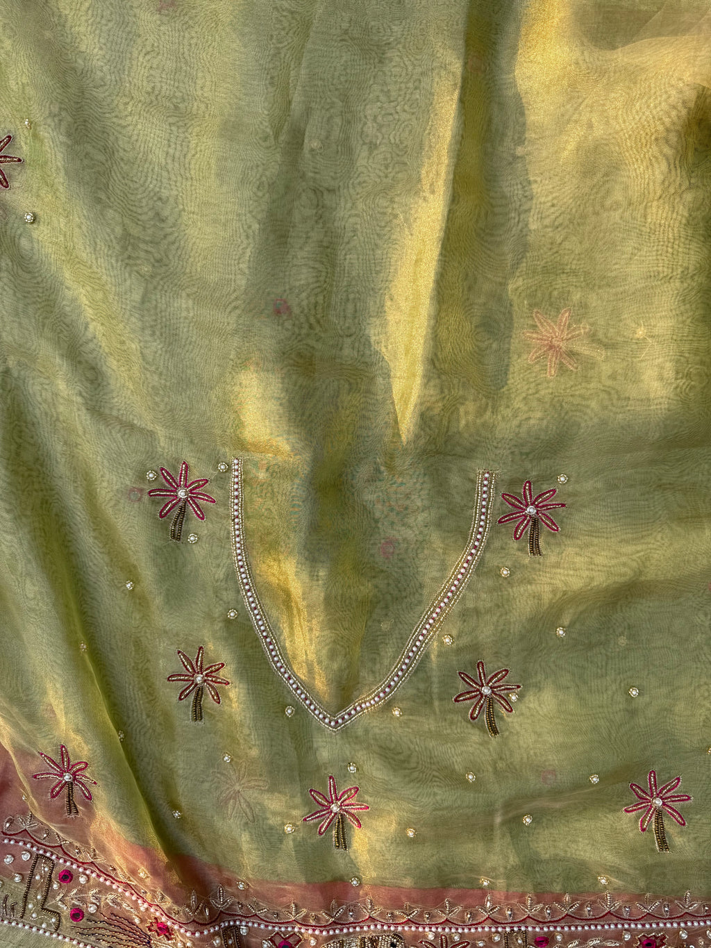 Pista Pari - Pure Tissue Silk Saree With Hand Embroidery