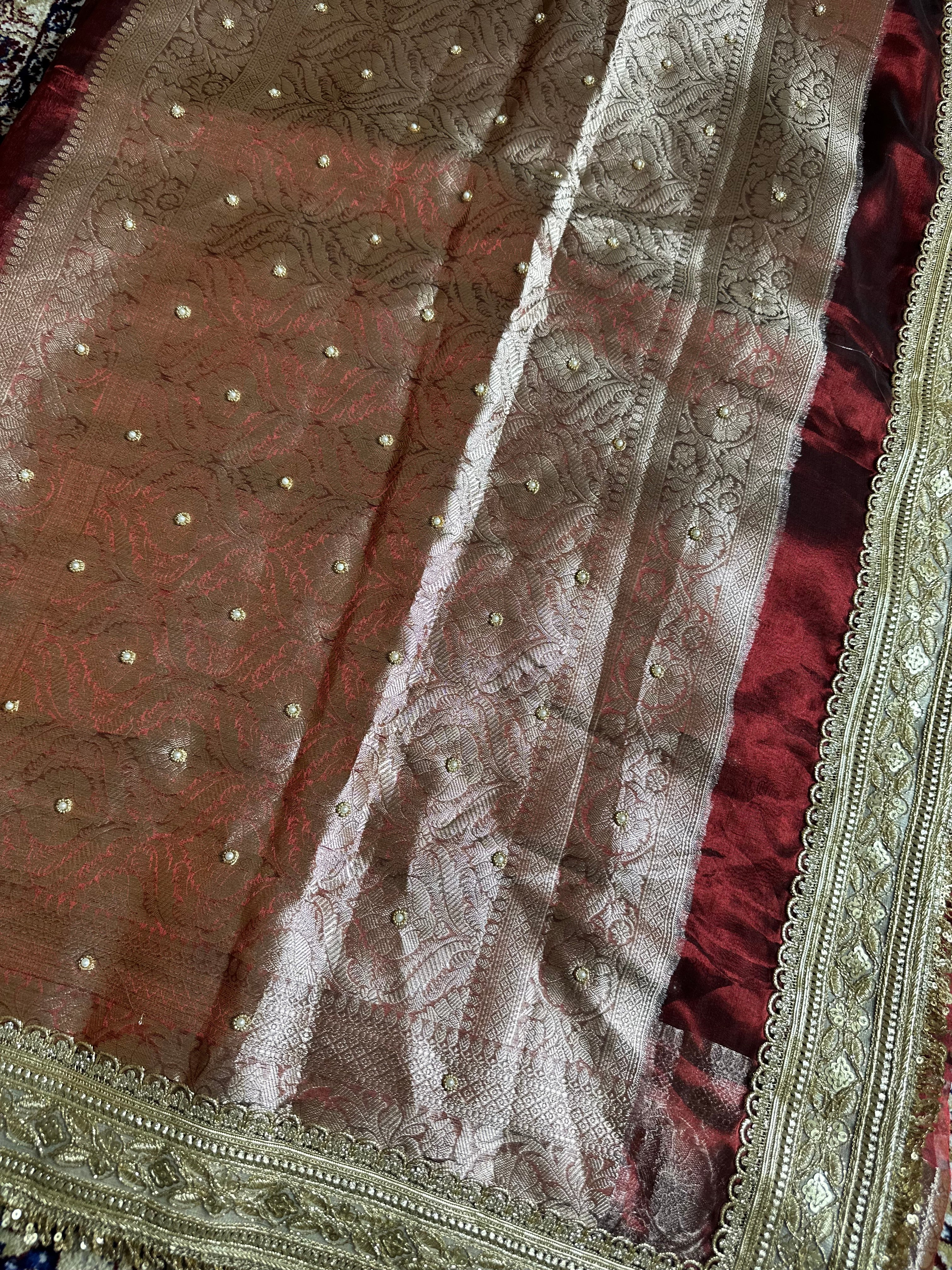 Pure Tissue Silk Saree With Hand Embroidery