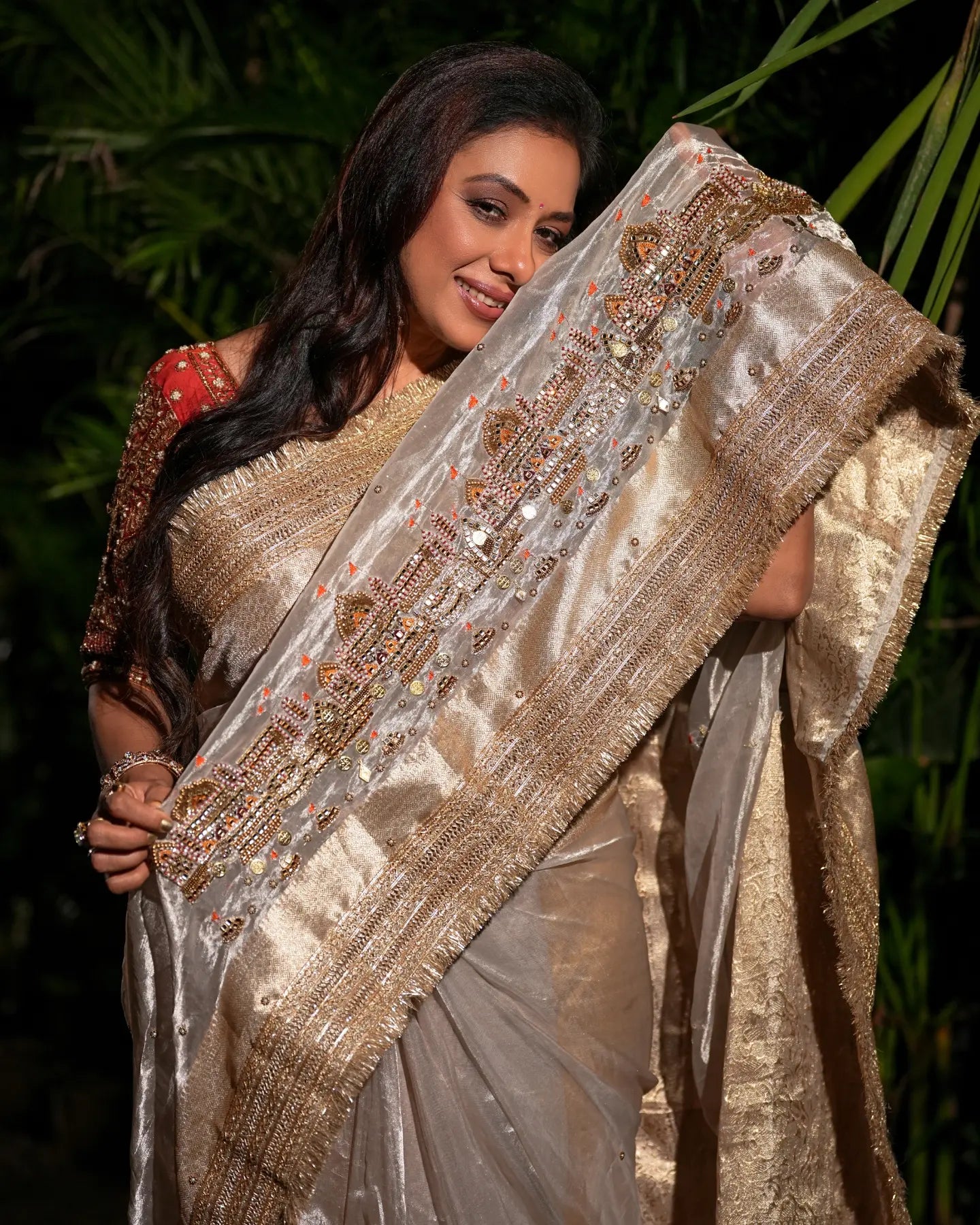 Rupali Ganguly Waali Saree With Unstitched Brocade Blouse