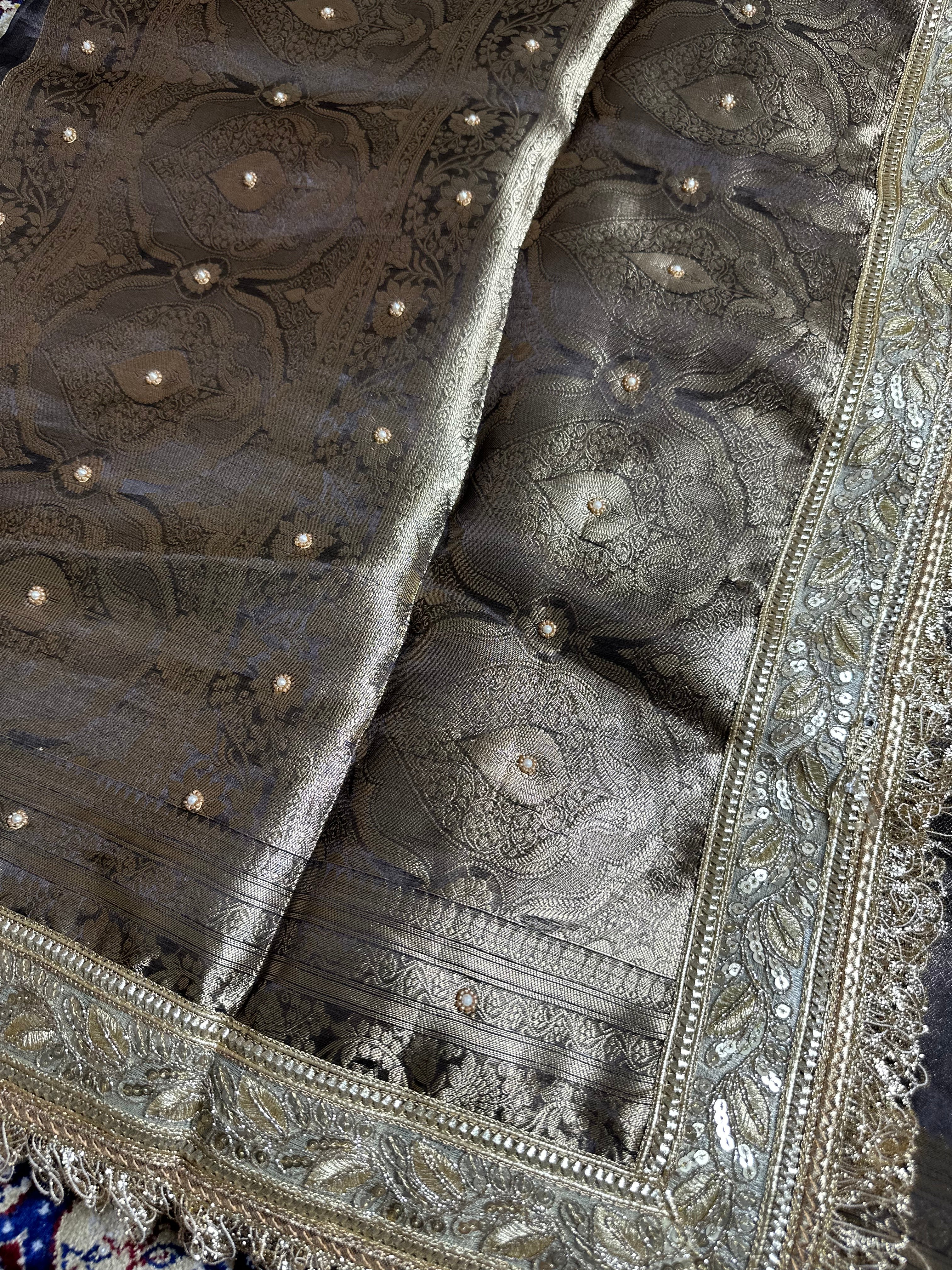 Pure Tissue Silk Saree With Hand Embroidery