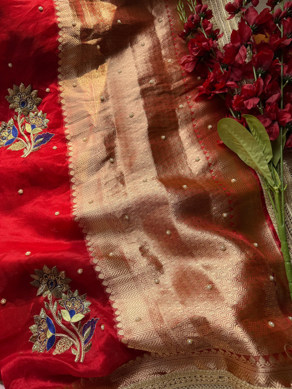 Pure Tissue Silk Saree With Hand Embroidery