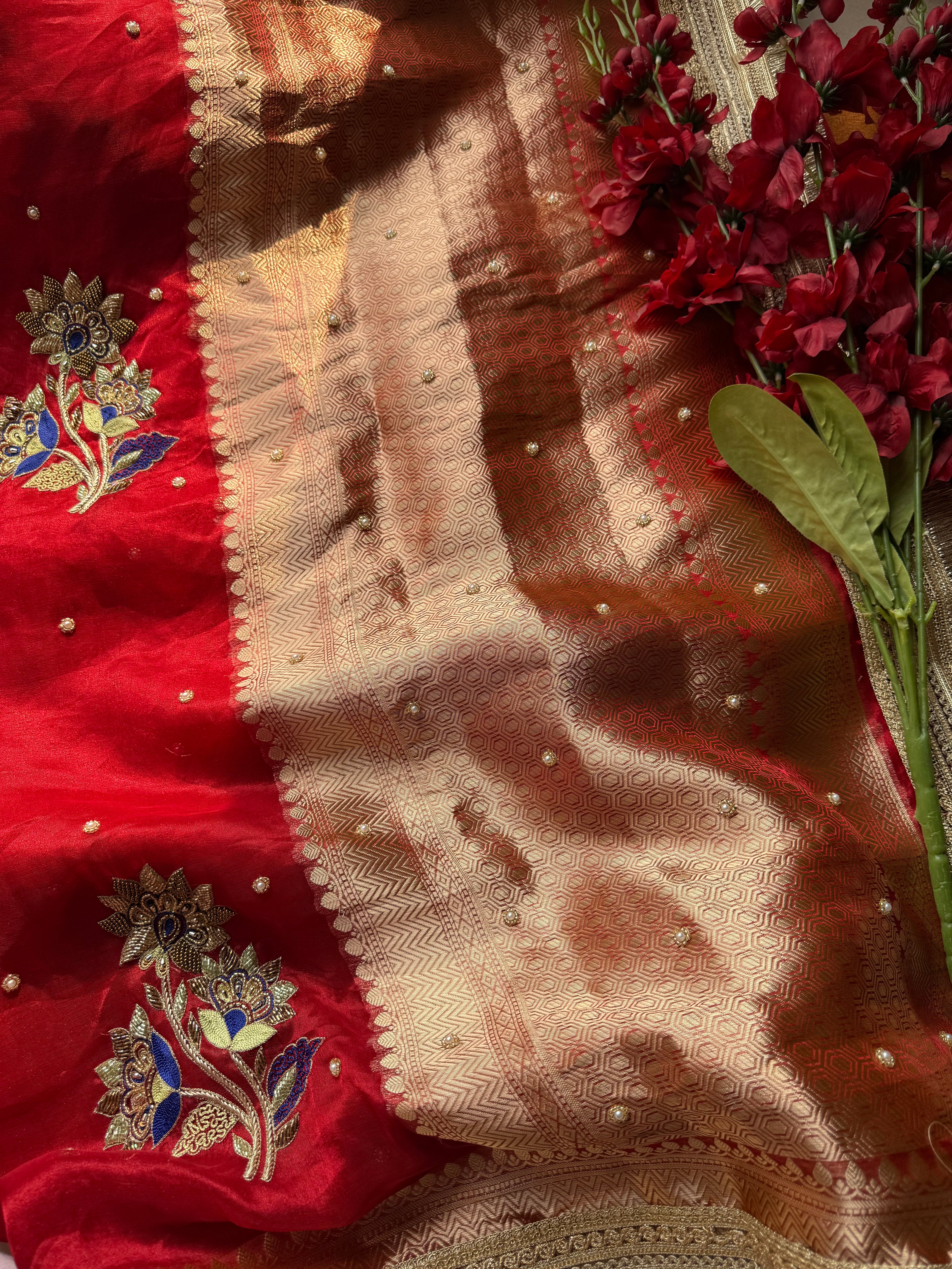 Pure Tissue Silk Saree With Hand Embroidery