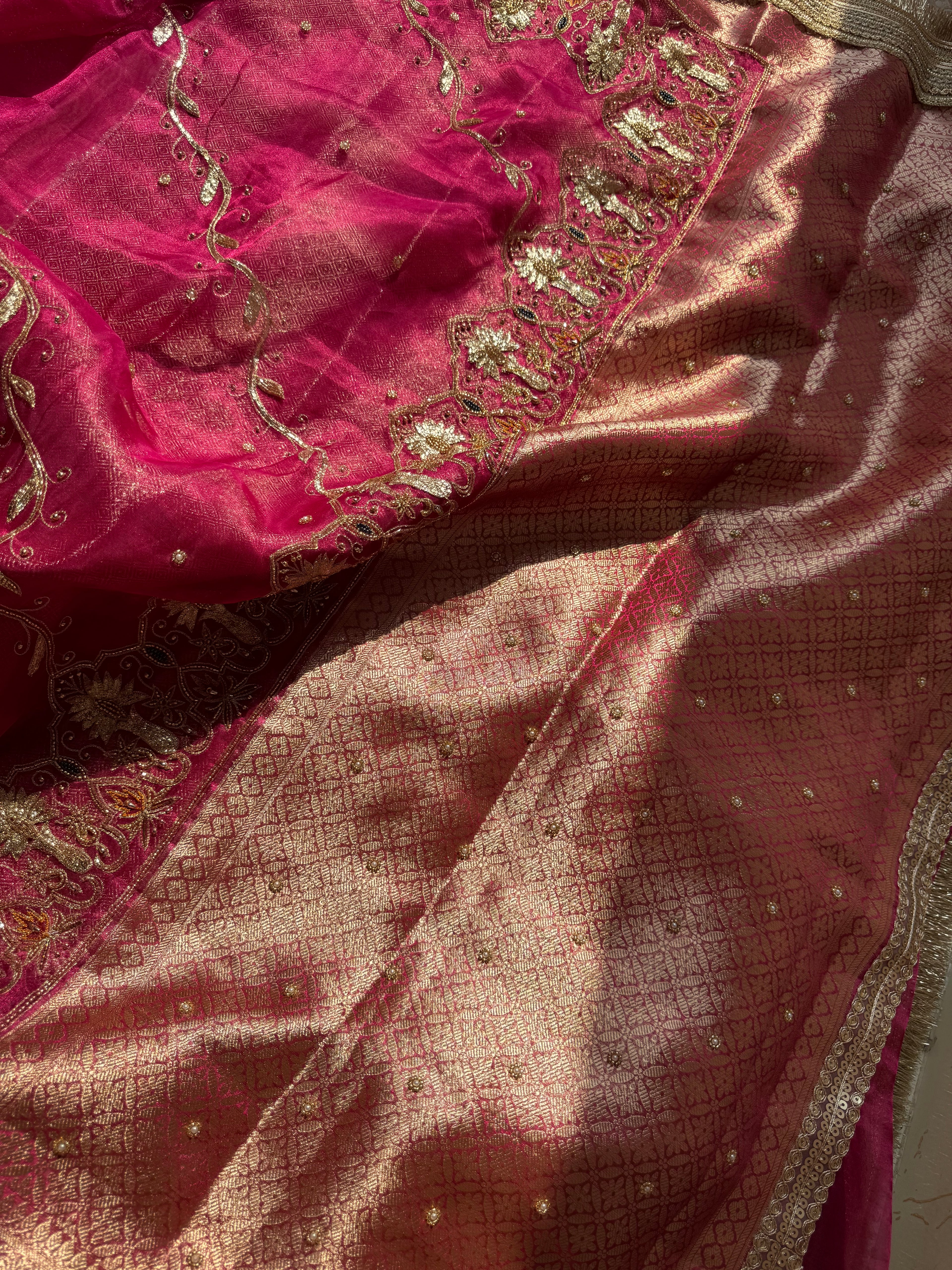 Gulabi Chaand Ka Nazrana - Pure Tissue Silk Saree With Hand Embroidery