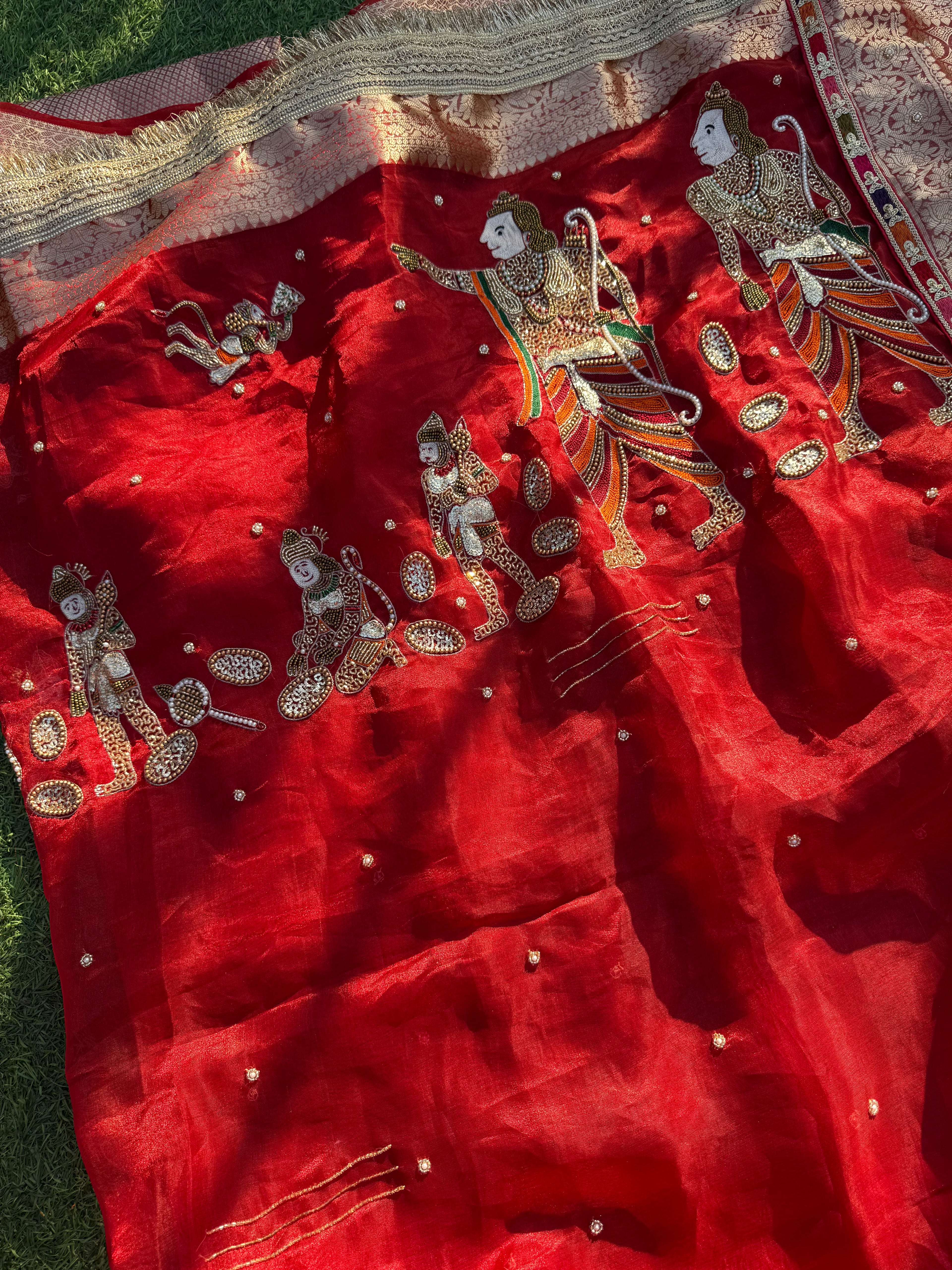 Pooja Waali Saree - Pure Tissue Silk Saree With Hand Embroidery