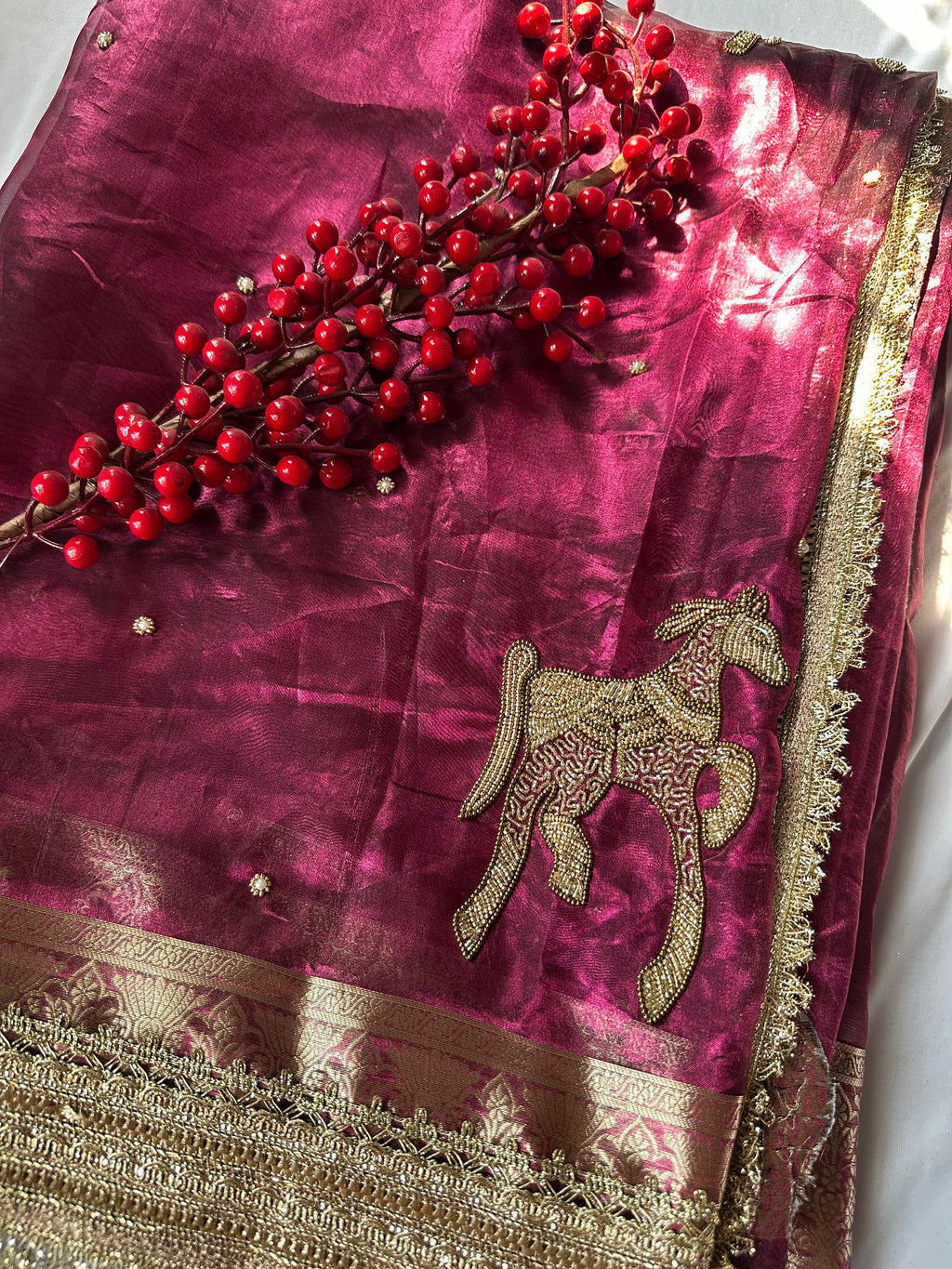 Chetak - Pure Tissue Silk Saree With Hand Embroidery