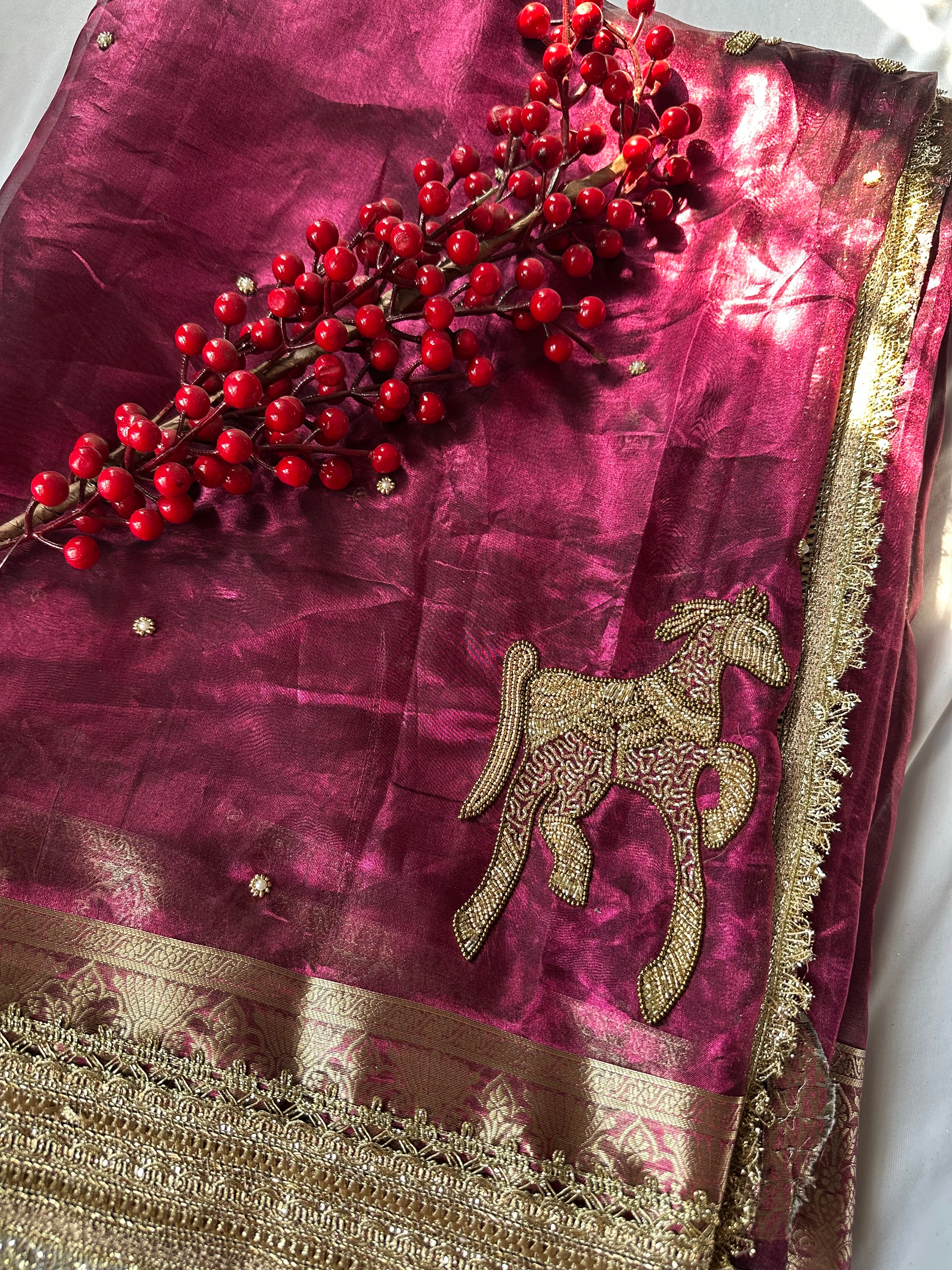 Chetak - Pure Tissue Silk Saree With Hand Embroidery