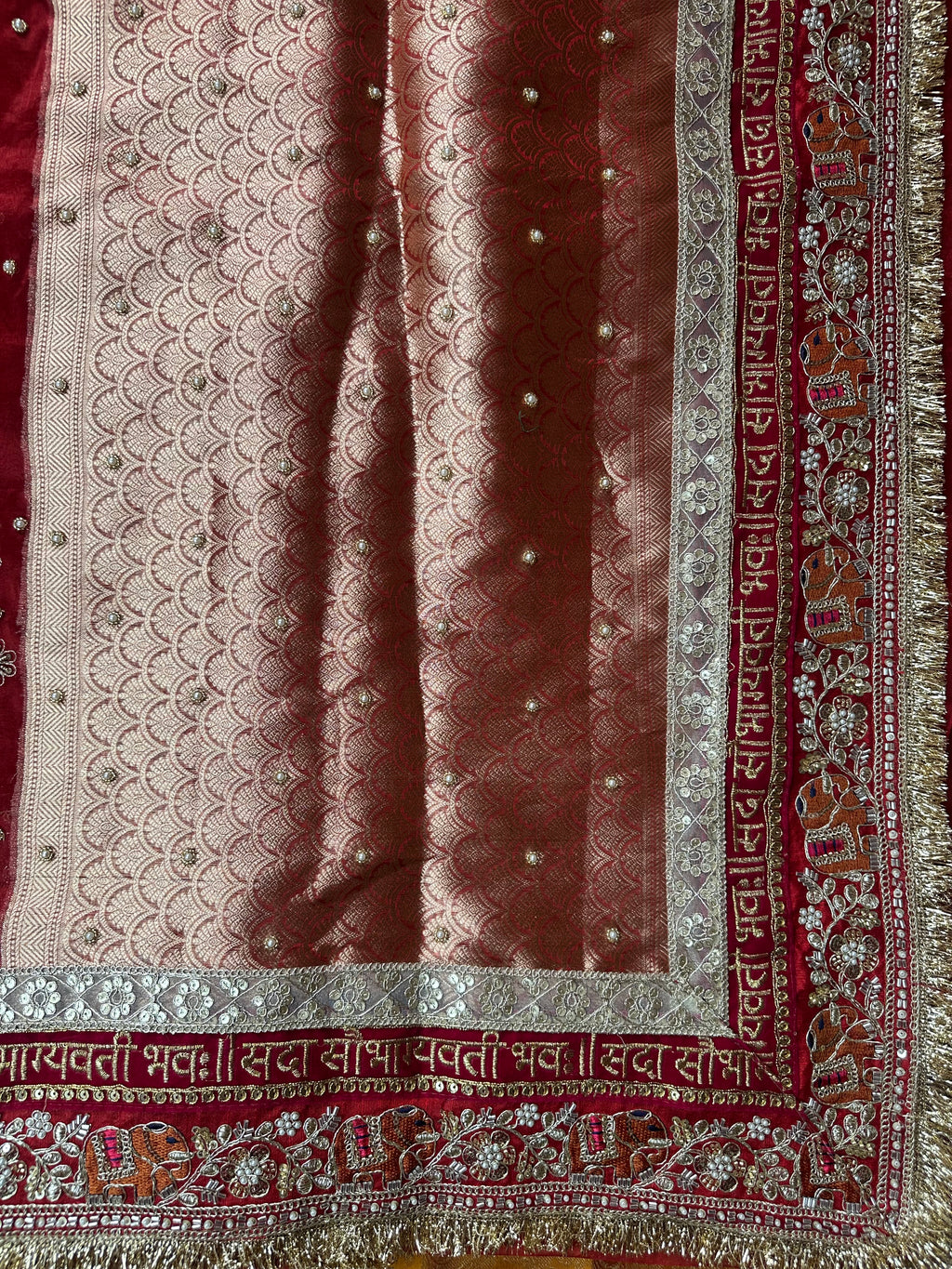 Dulhan Waali Saree - Red Pure Tissue Silk Saree With Hand Embroidery