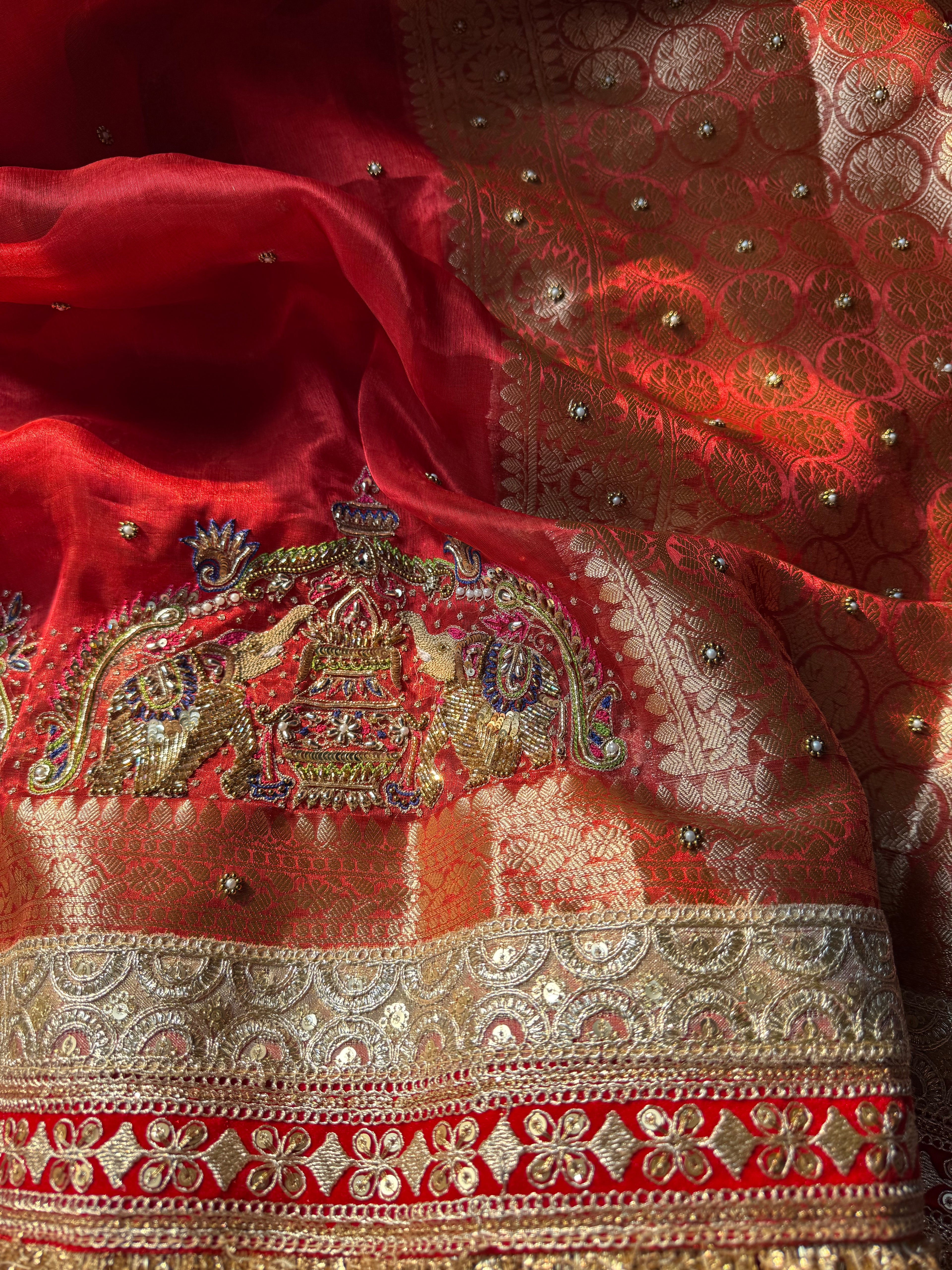 Pure Tissue Silk Saree With Hand Embroidery