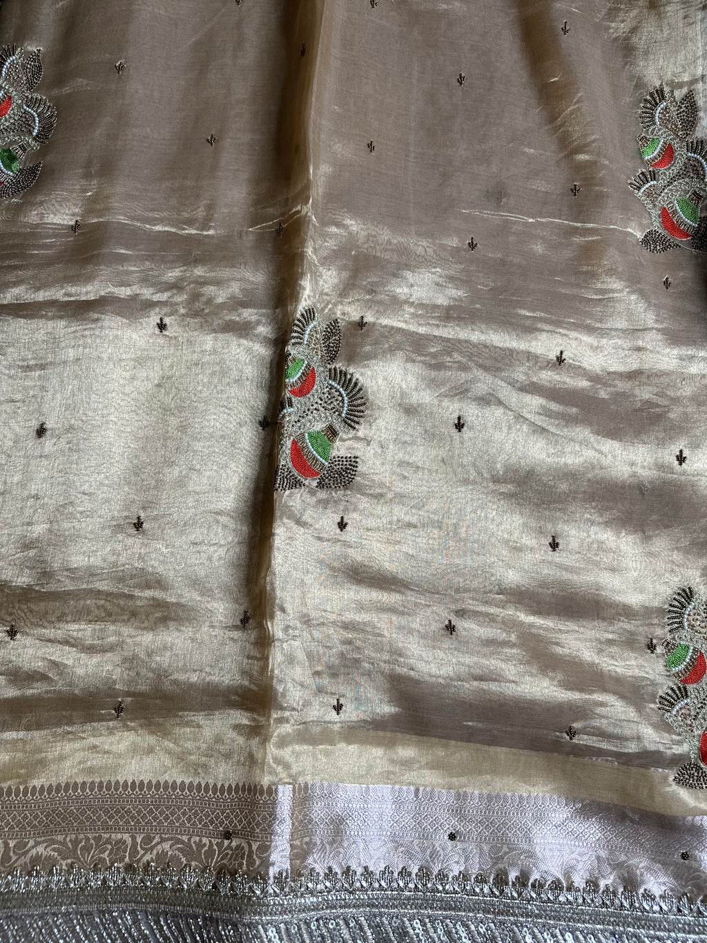 Pure Tissue Silk Saree With Hand Embroidery