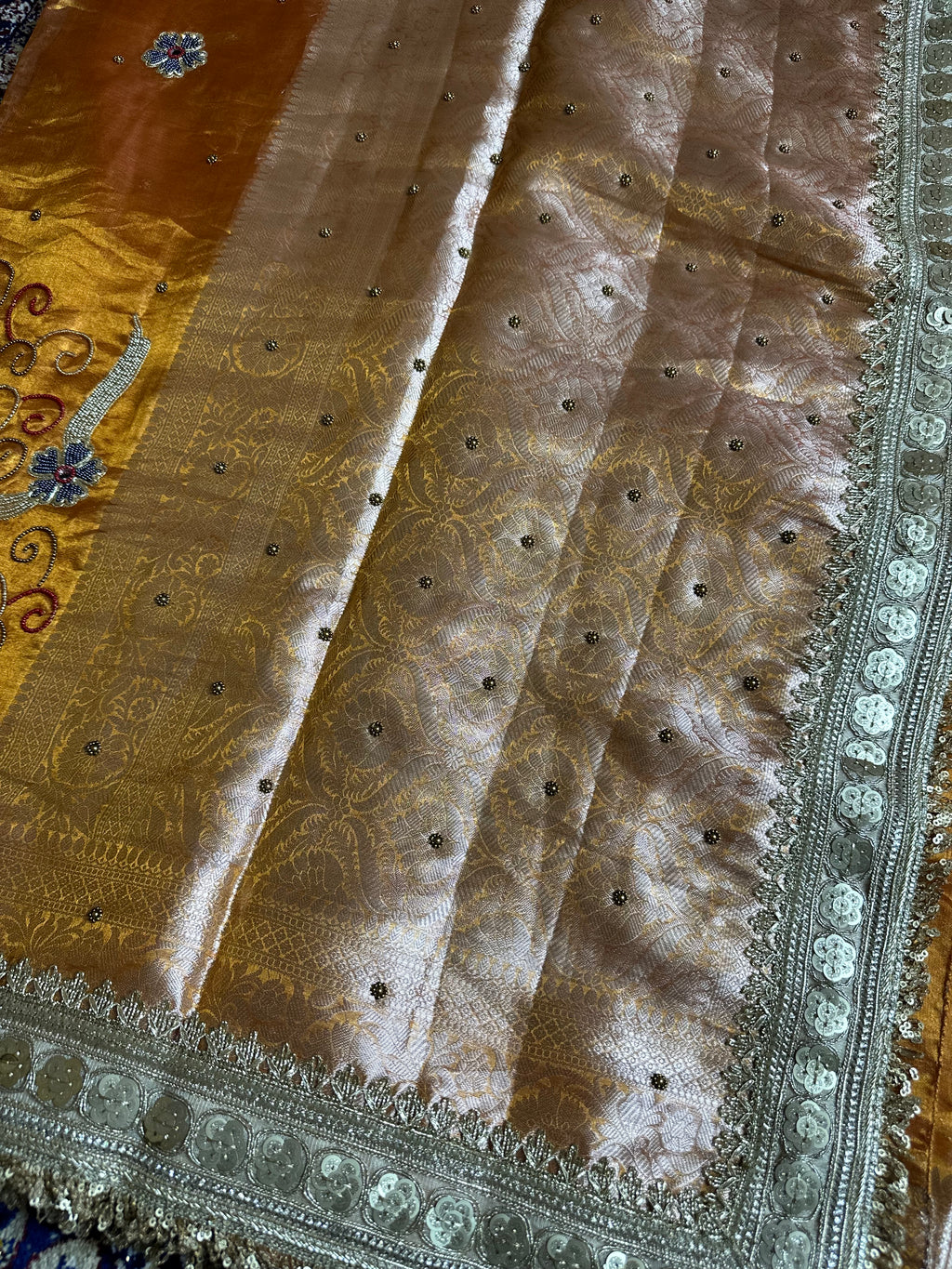Pure Tissue Silk Saree With Hand Embroidery