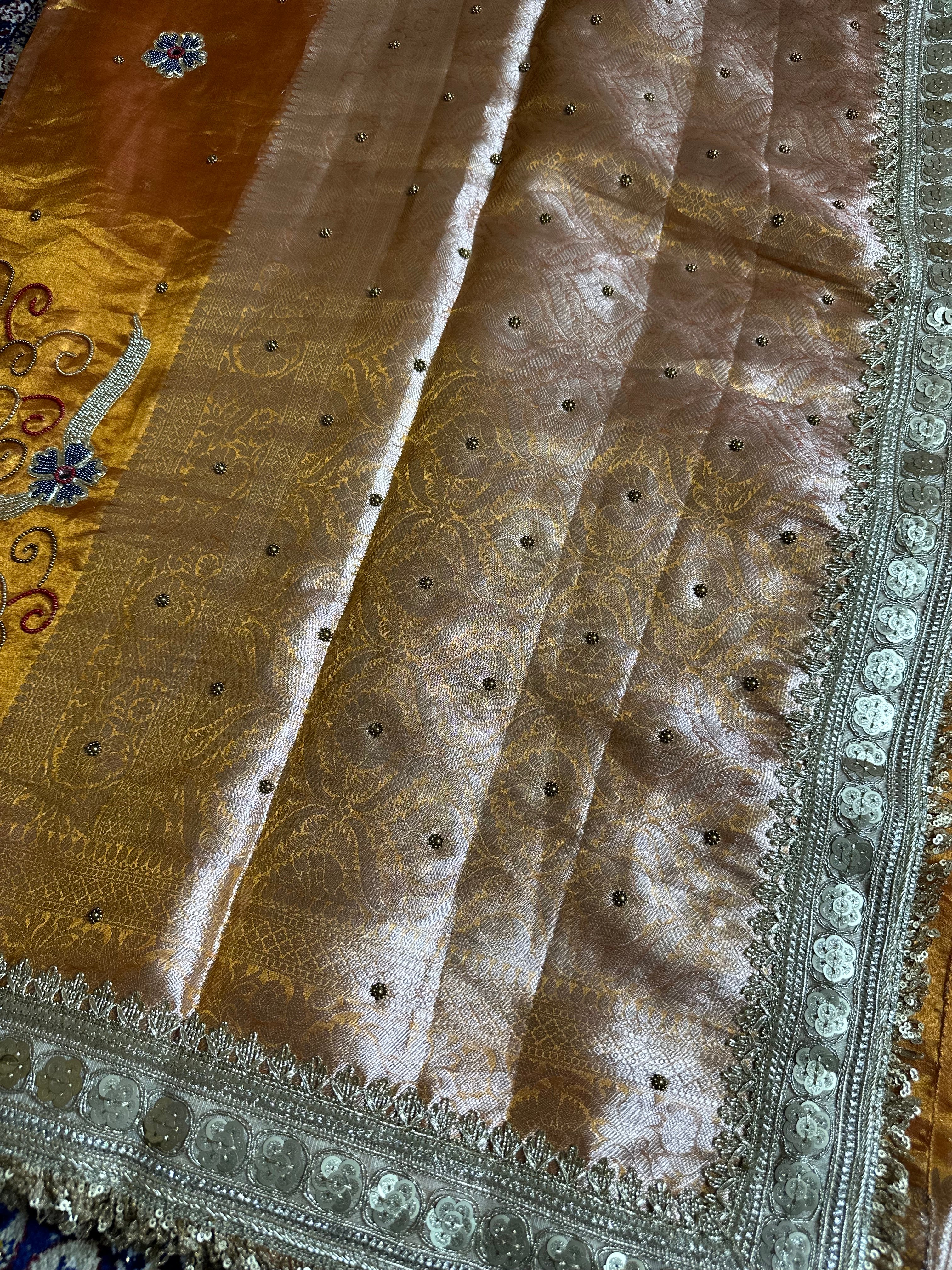 Pure Tissue Silk Saree With Hand Embroidery