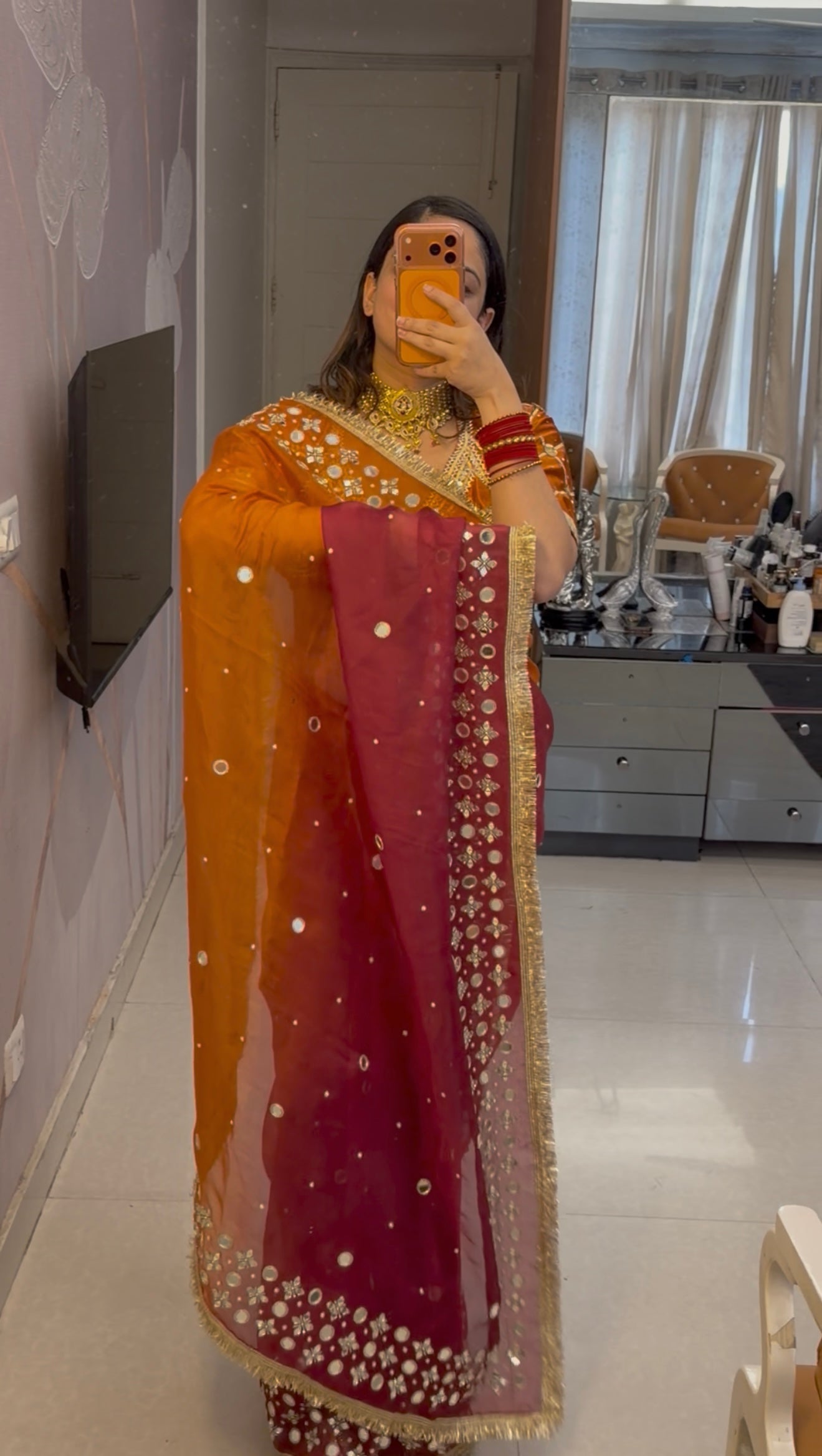 Mirror Waali Organza Silk Saree With Running Blouse