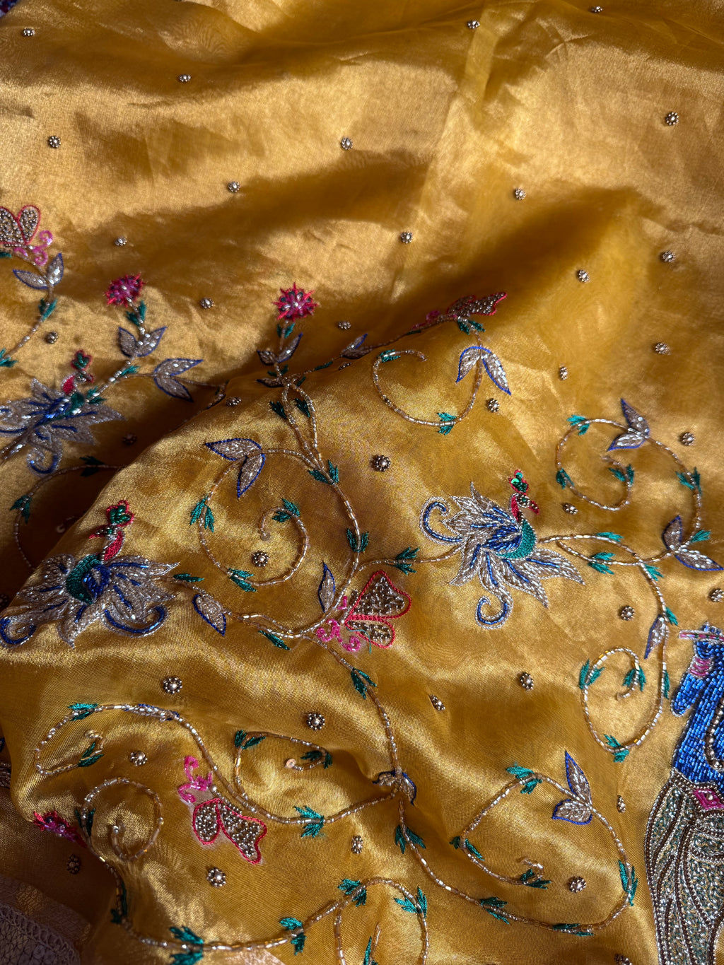 Pure Tissue Silk Saree With Hand Embroidery