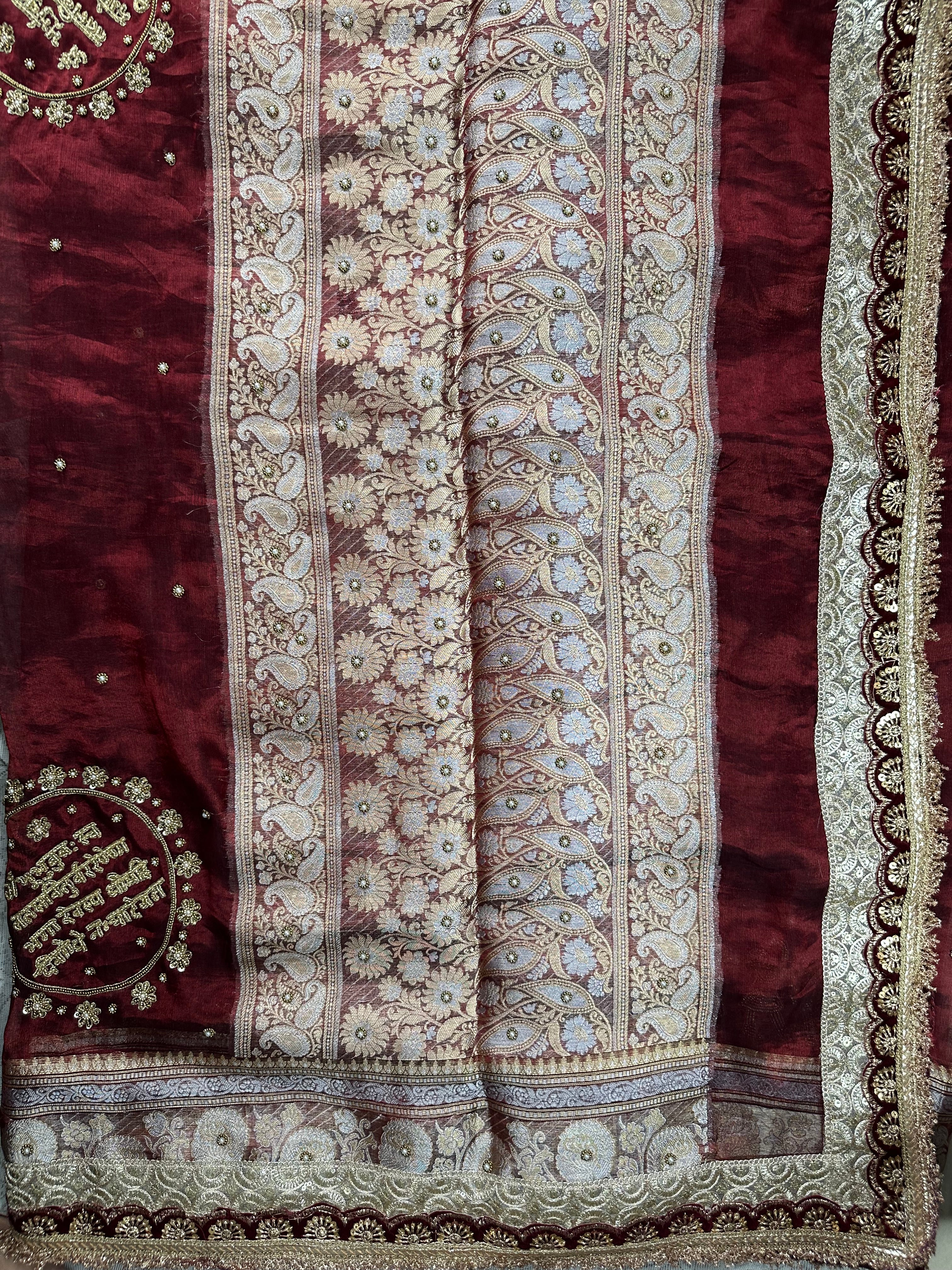 Dulhan Waali Saree - Maroon Pure Tissue Silk Saree With Hand Embroidery