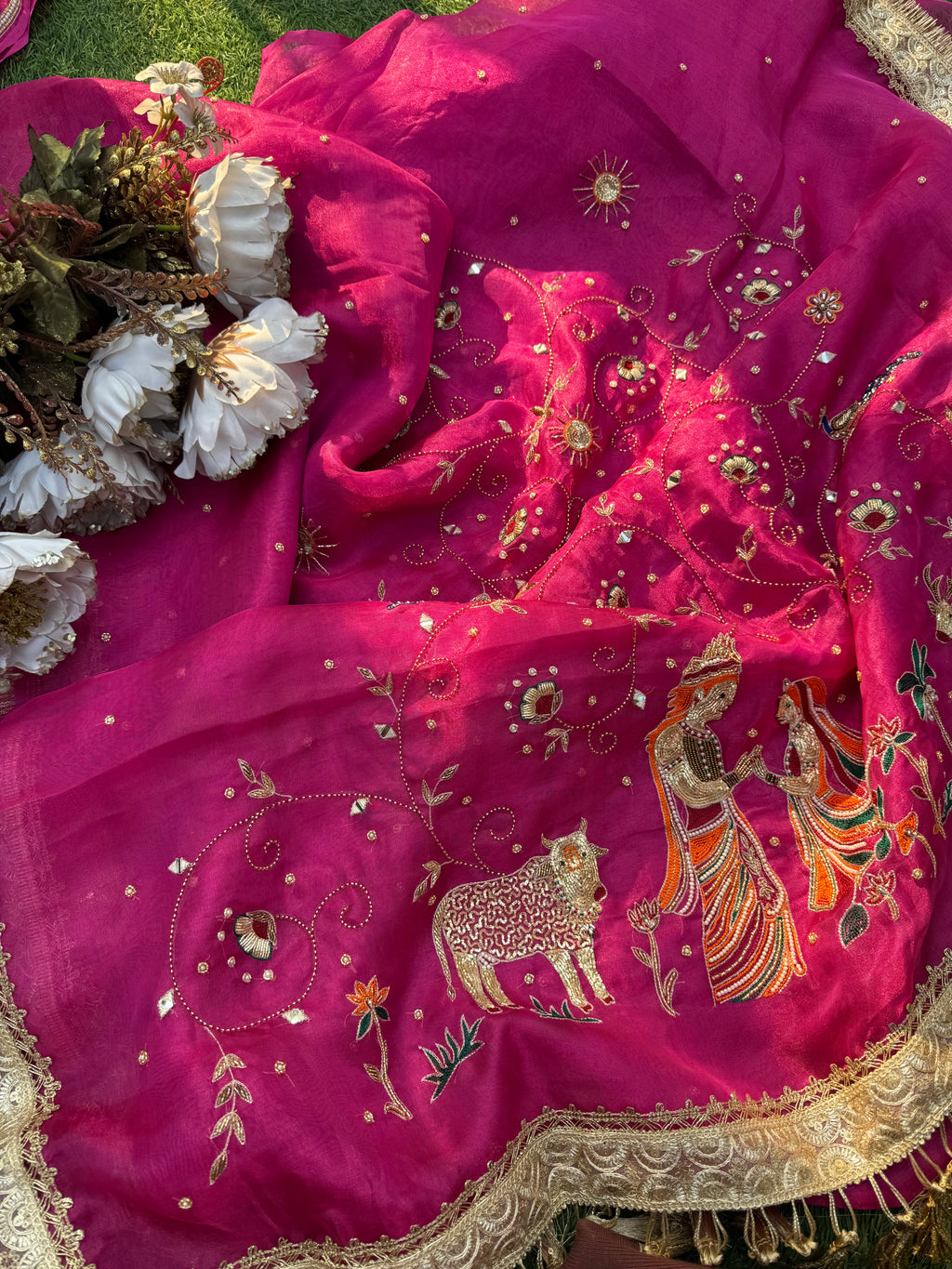 Gulabi Prem Ras - Pure Tissue Silk Saree With Hand Embroidery