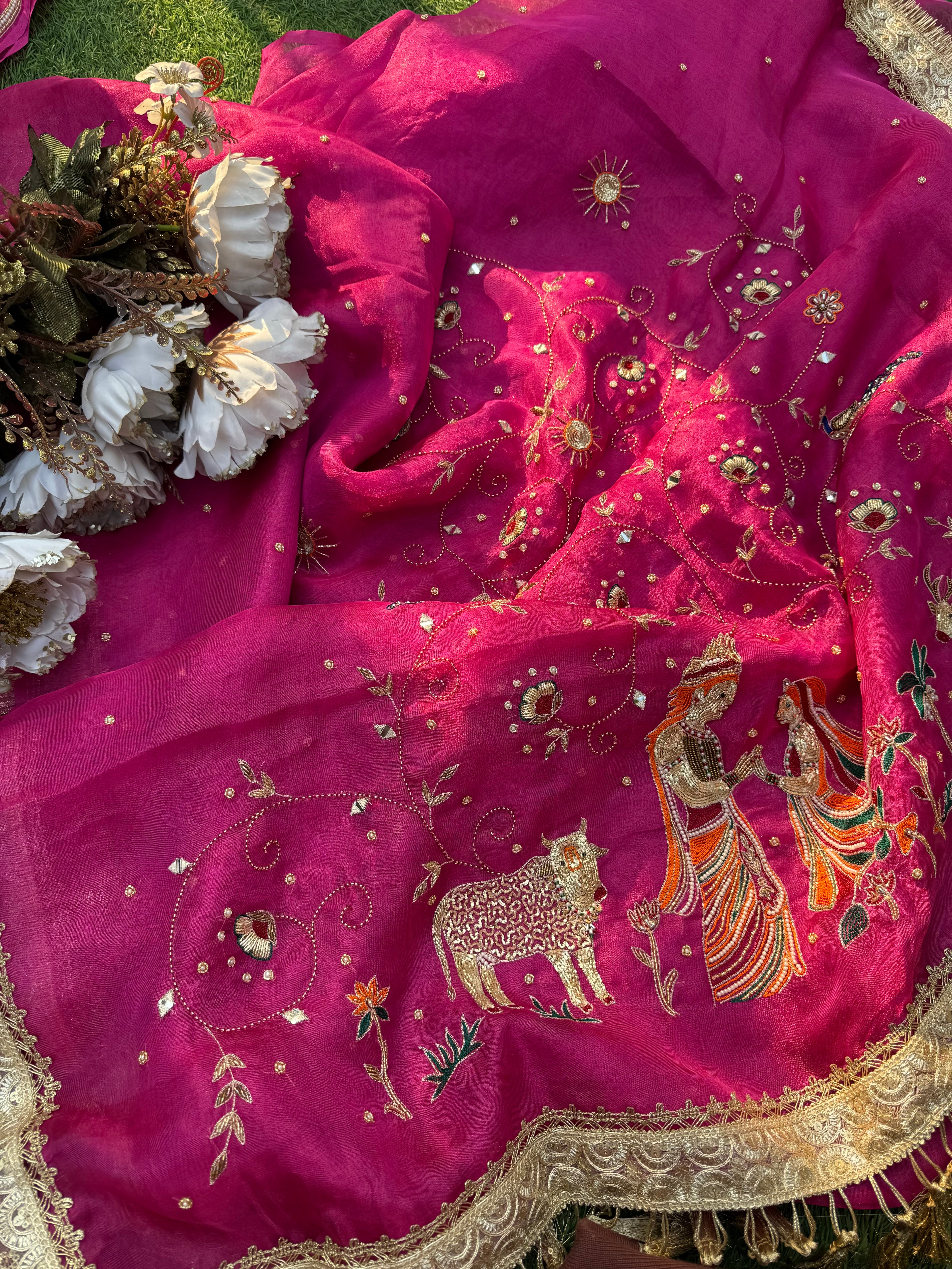 Gulabi Prem Ras - Pure Tissue Silk Saree With Hand Embroidery