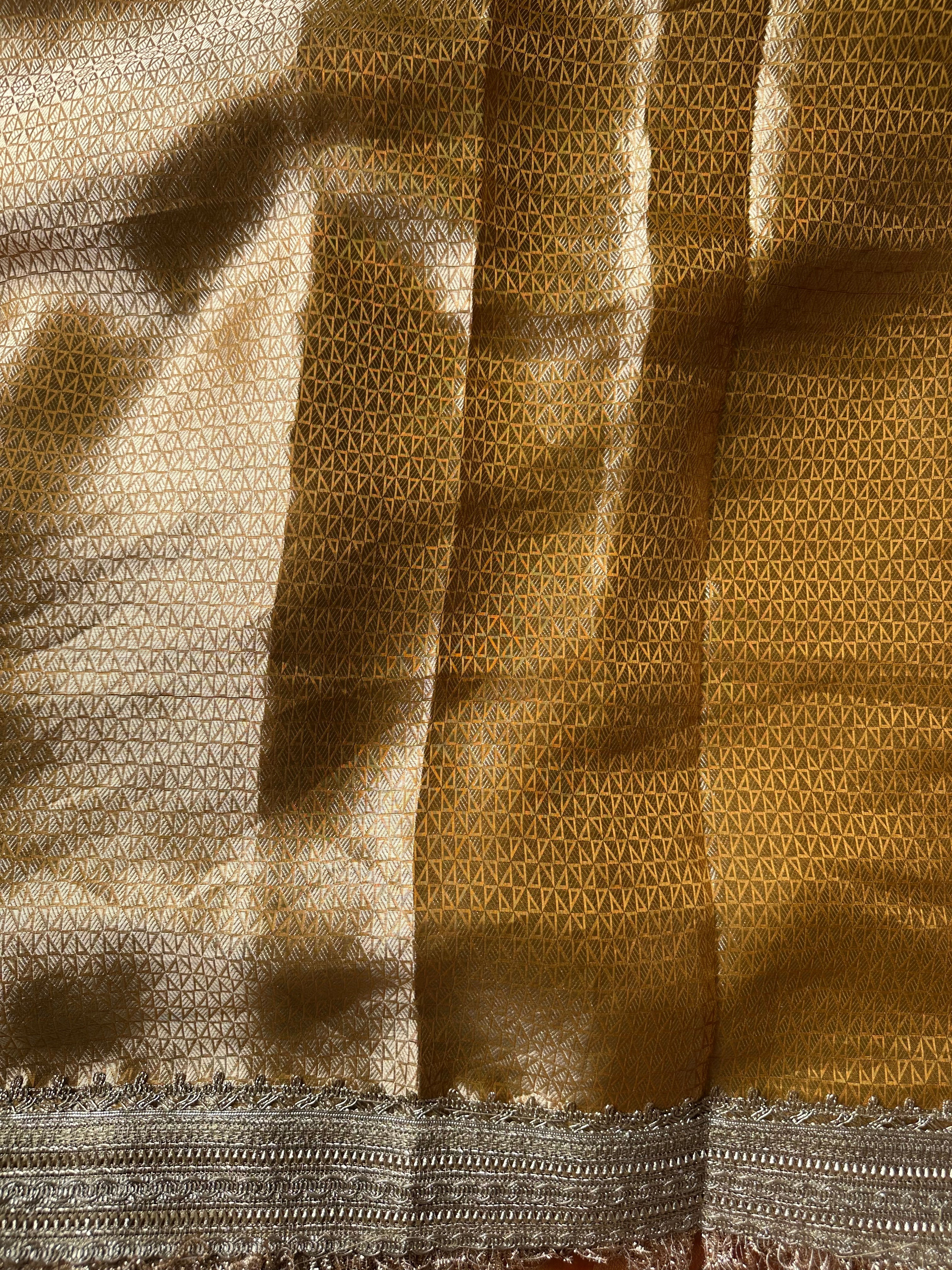 Yellow - Pure Tissue Silk Saree With Hand Embroidery