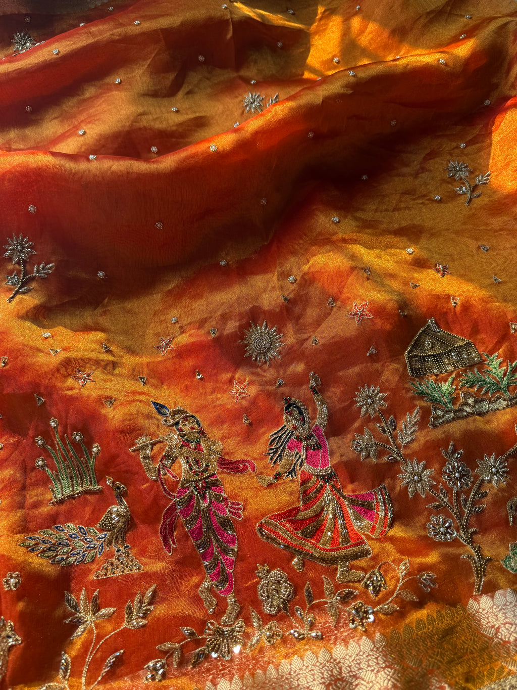 Pure Tissue Silk Saree With Hand Embroidery