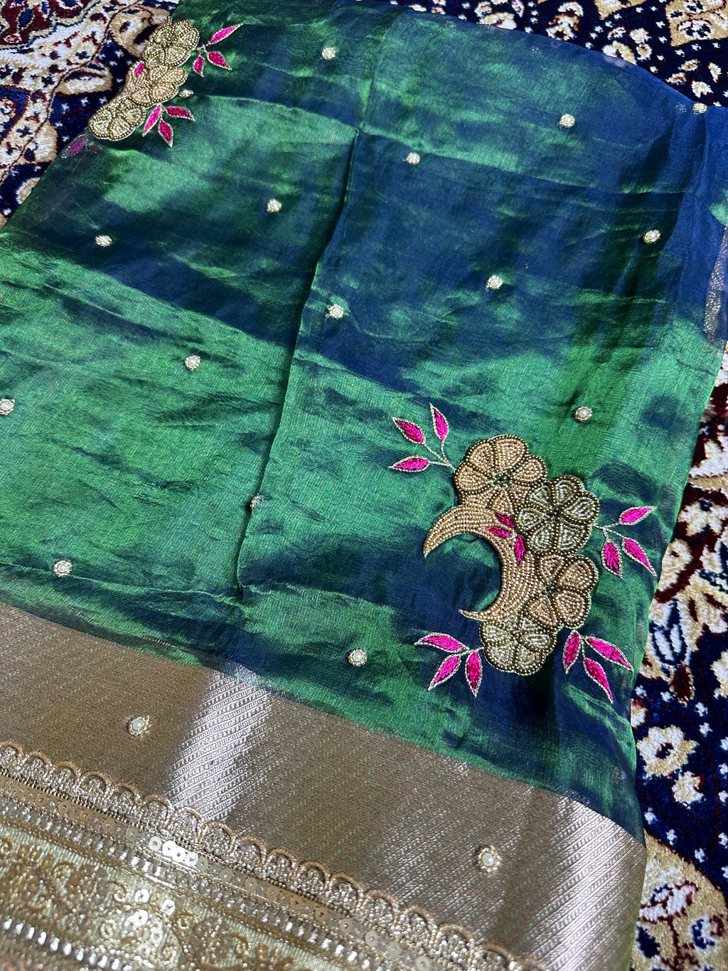 Pure Tissue Silk Saree With Hand Embroidery