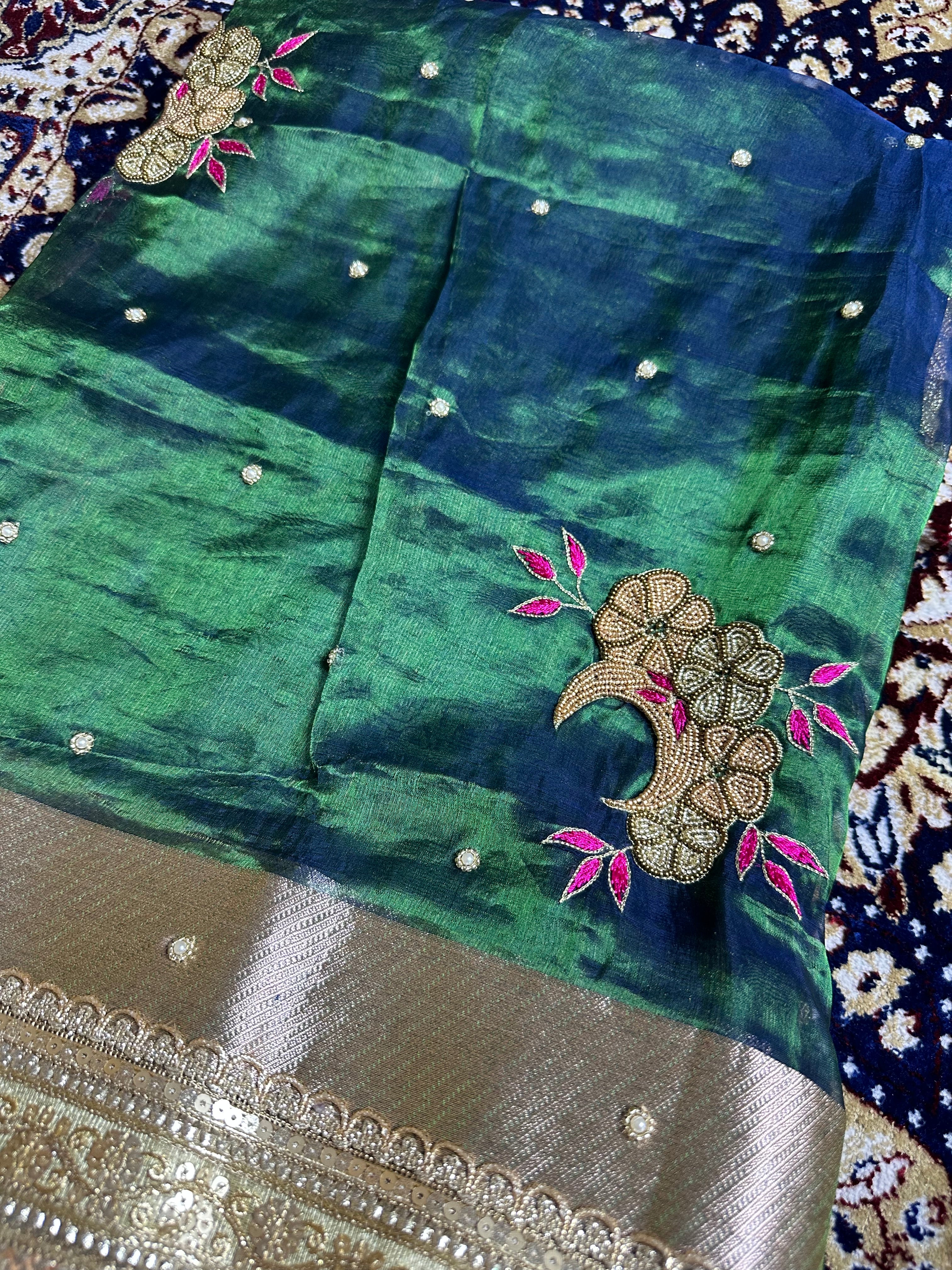Pure Tissue Silk Saree With Hand Embroidery