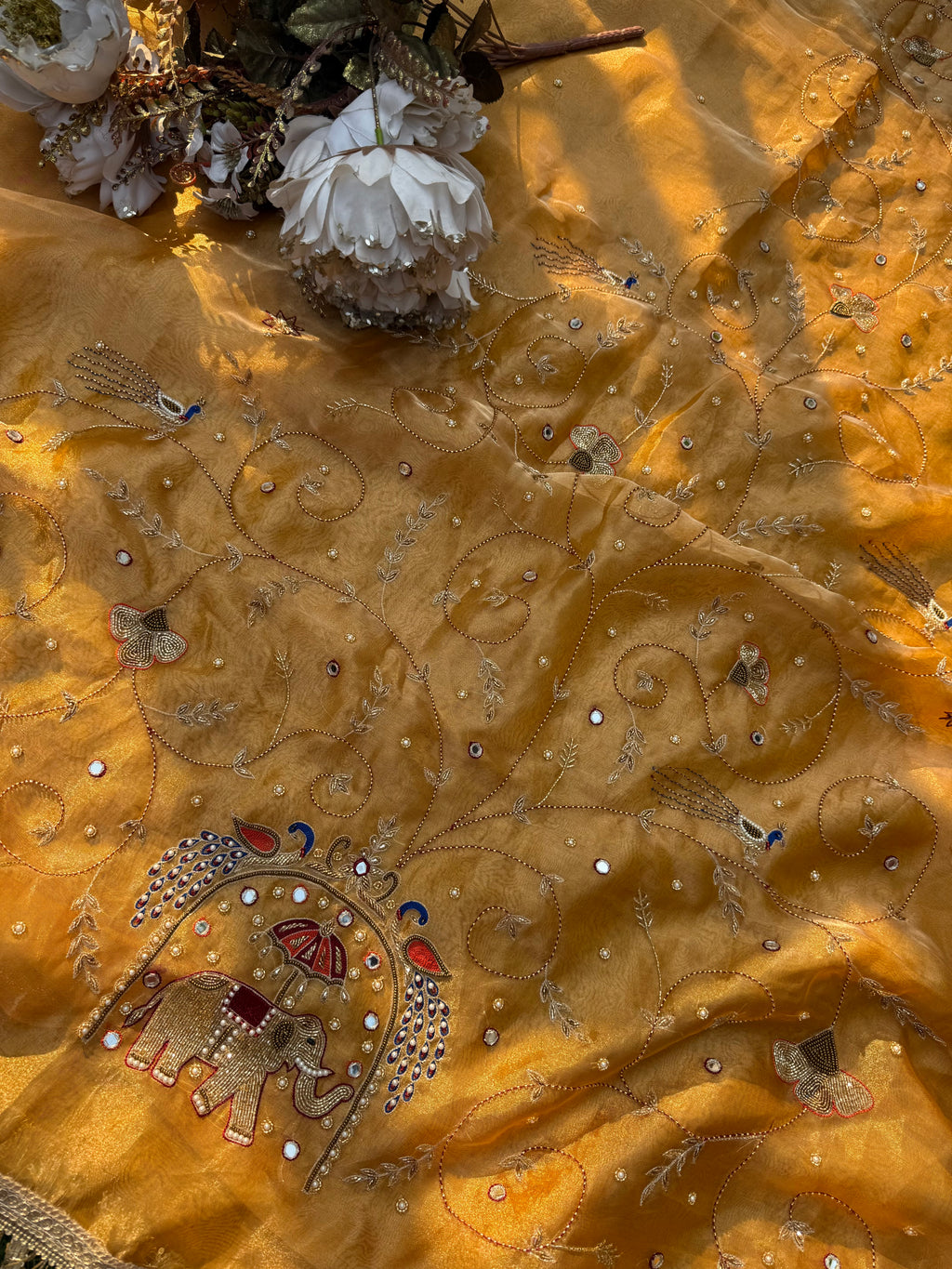 Sone ka Hathi  - Pure Tissue Silk Saree With Hand Embroidery