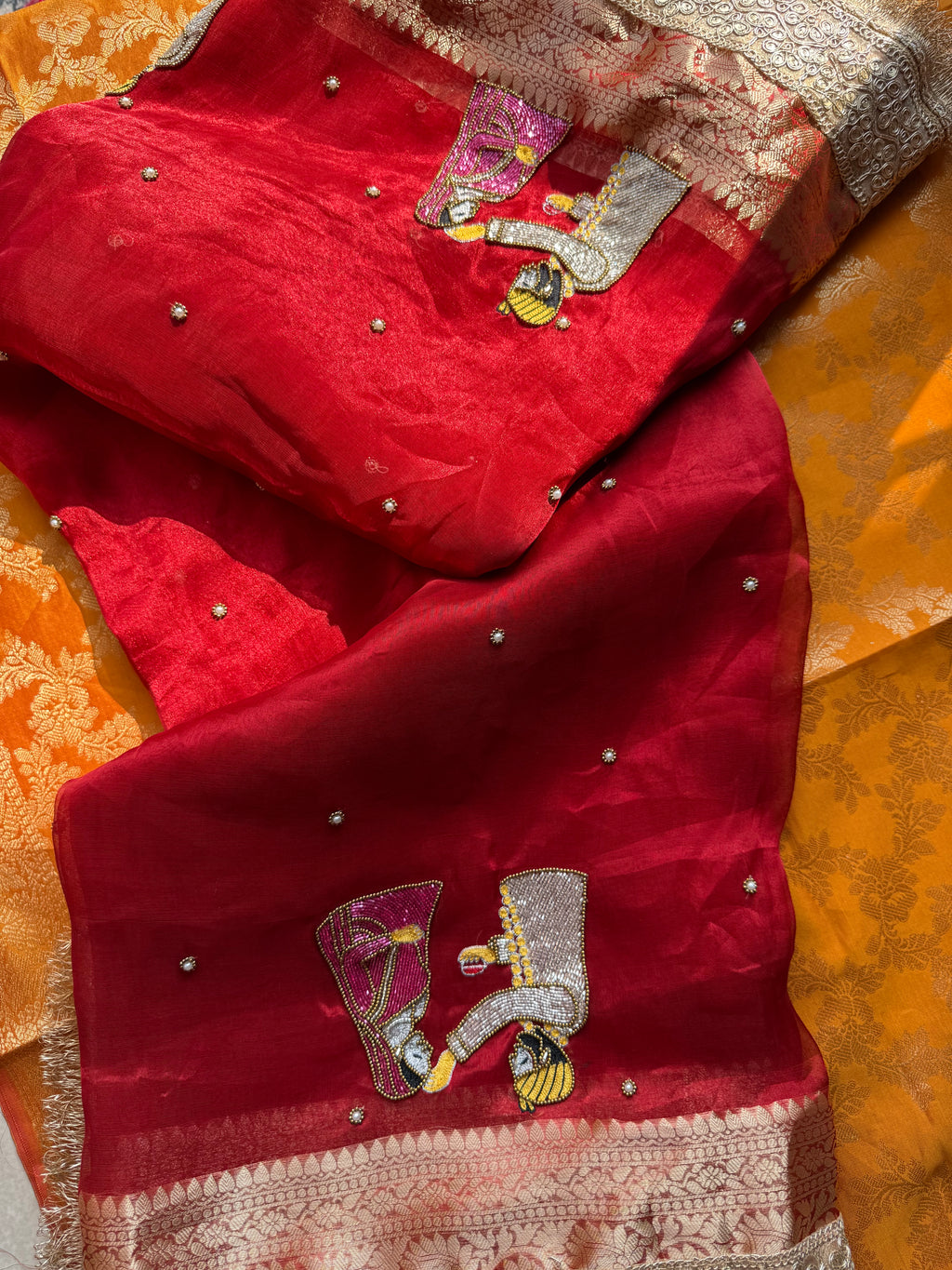 Sindoor - Pure Tissue Silk Saree With Hand Embroidery