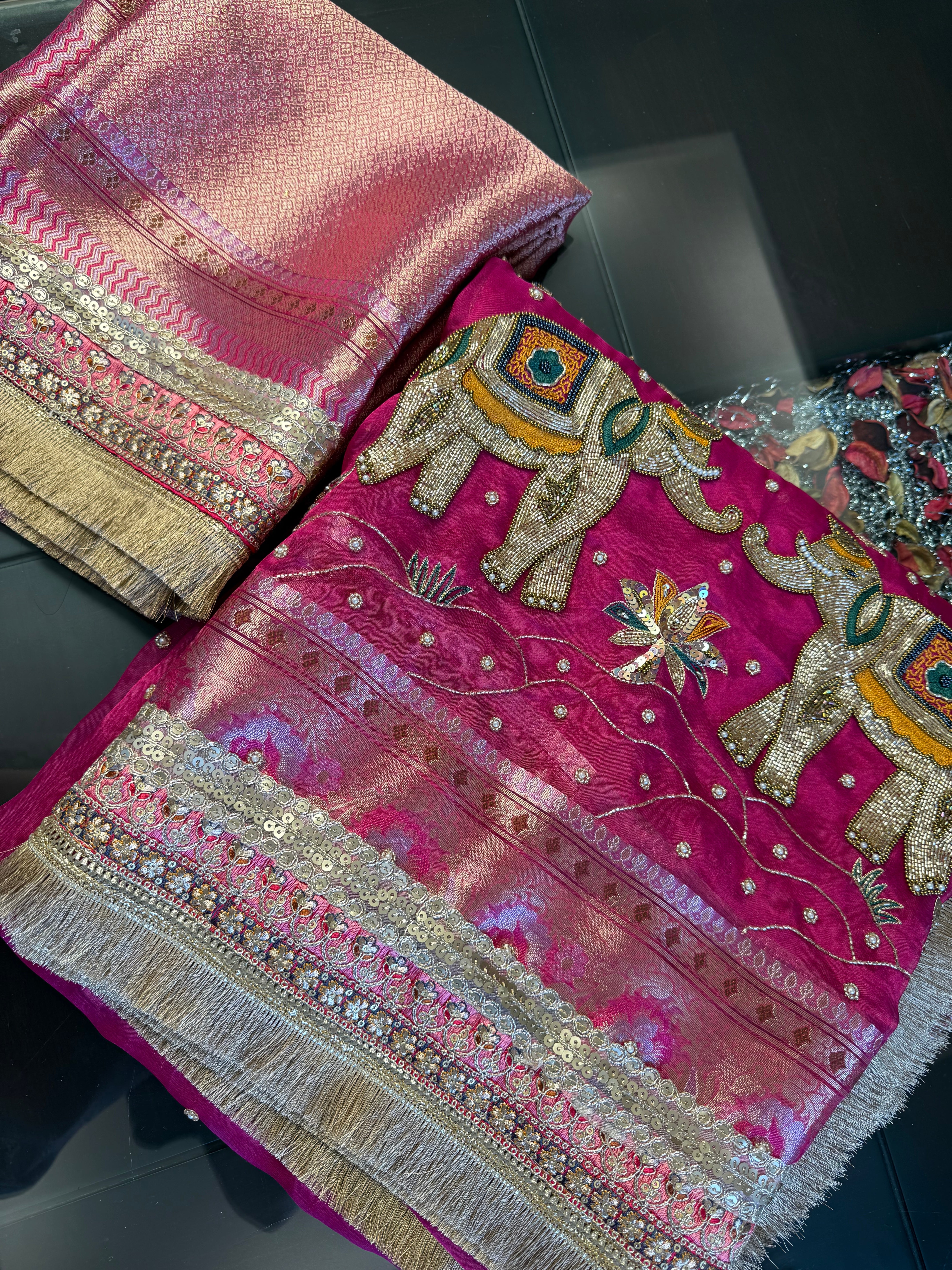 Pure Tissue Silk Saree With Hand Embroidery