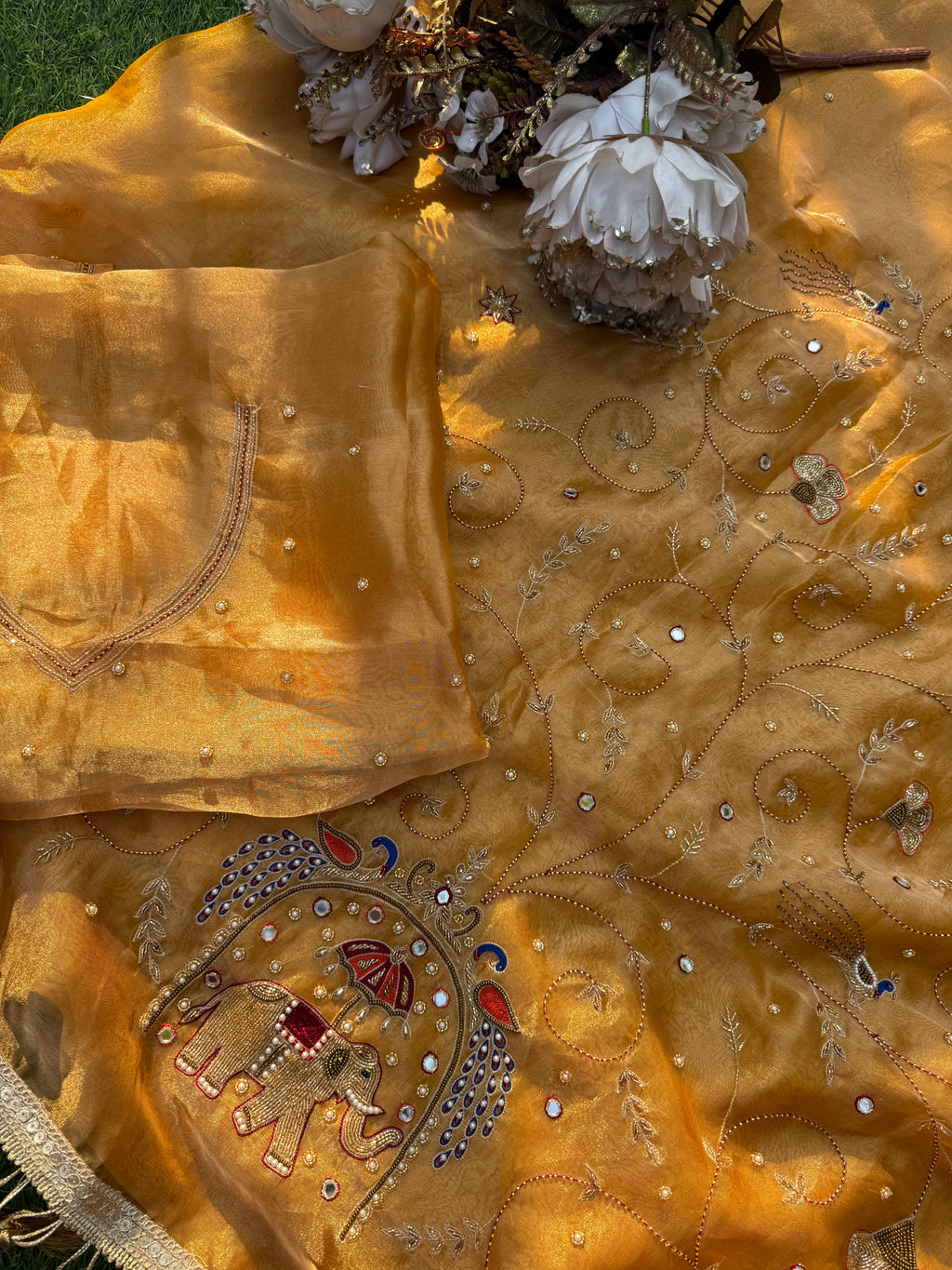 Sone ka Hathi  - Pure Tissue Silk Saree With Hand Embroidery