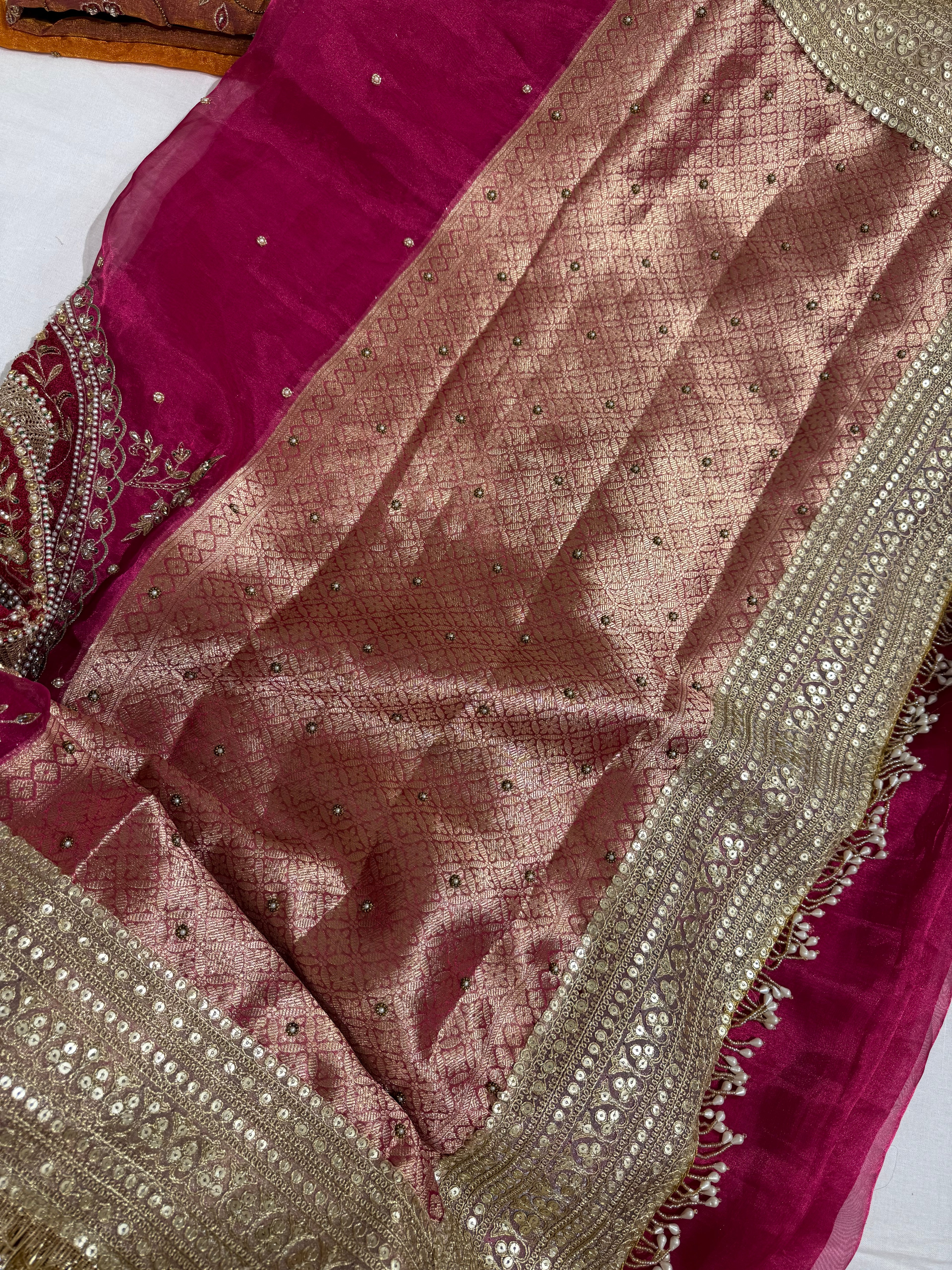 Bridal Trousseau Edit - Pure Tissue Silk Saree With Hand Embroidery