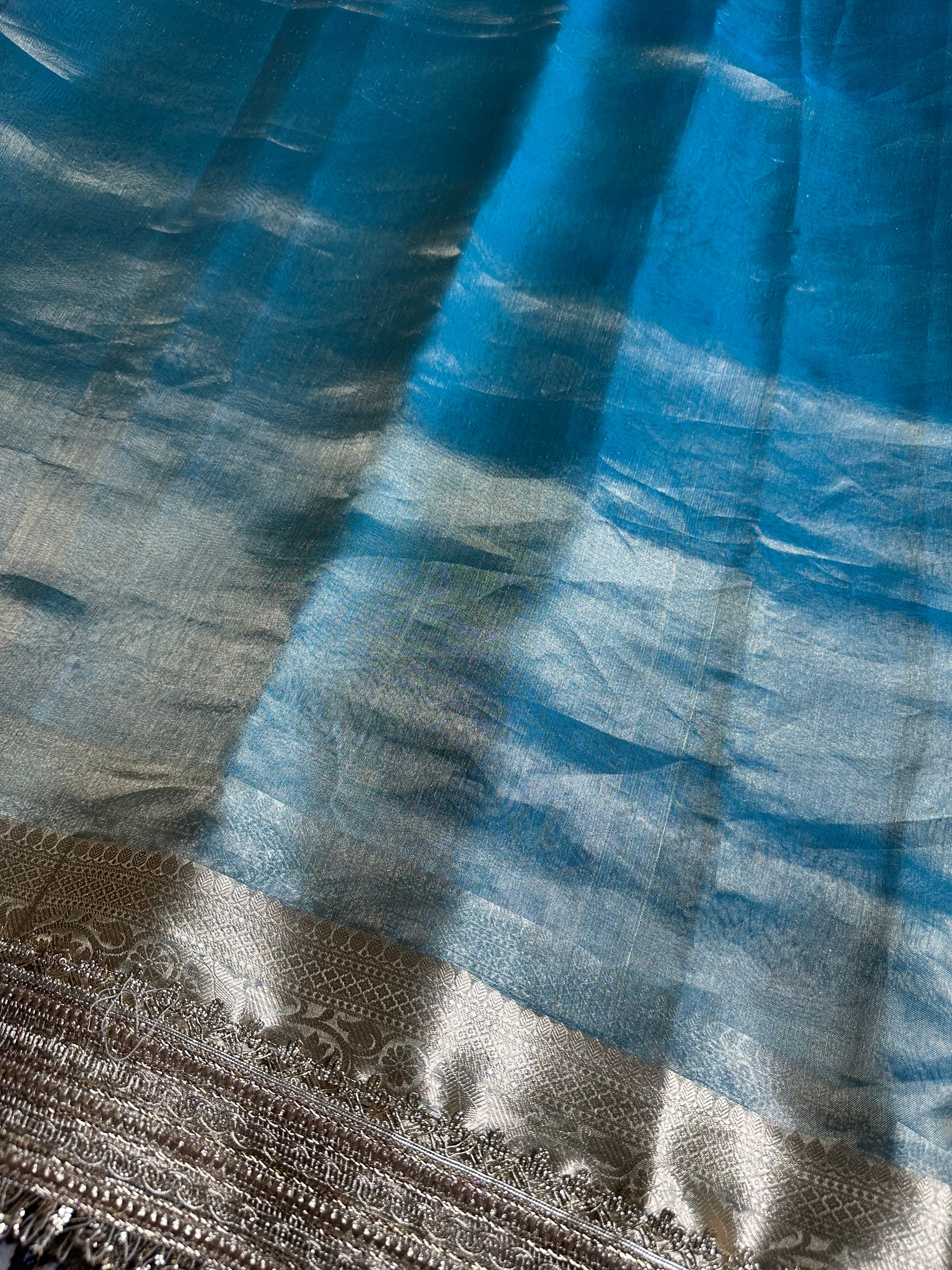 Powder Blue Gulbahaar - Pure Tissue Silk Saree With Hand Embroidery