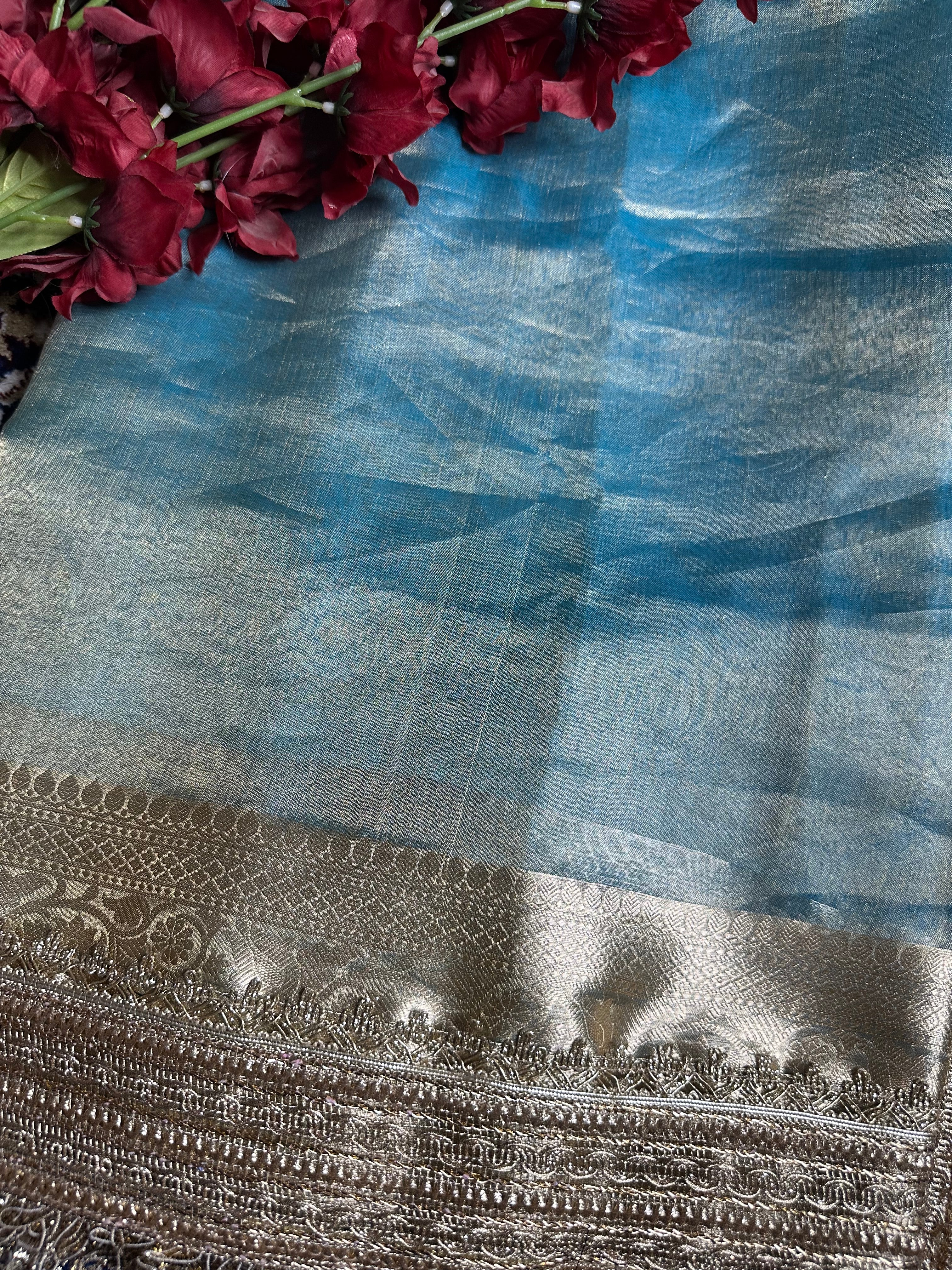 Powder Blue Gulbahaar - Pure Tissue Silk Saree With Hand Embroidery