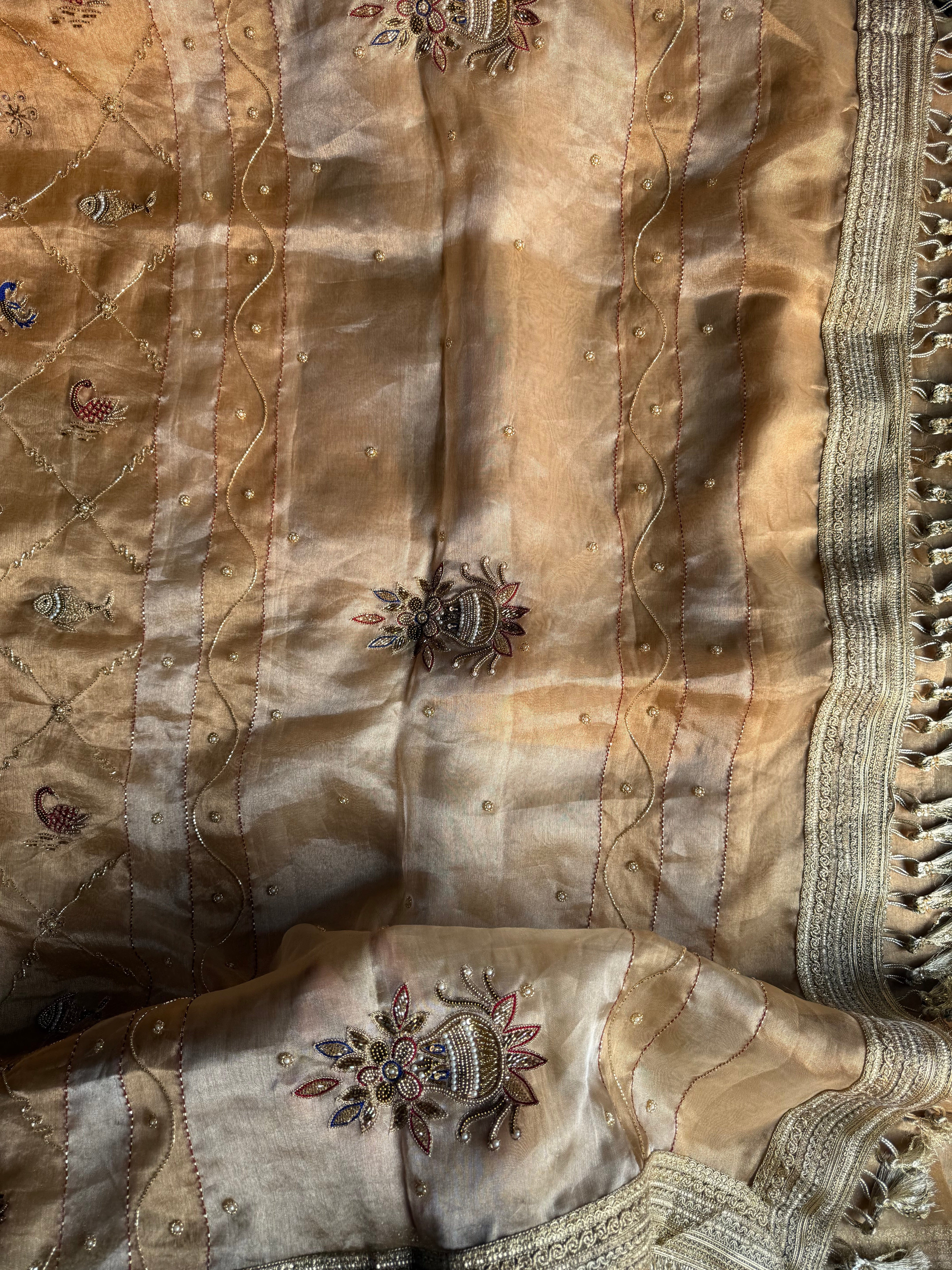 Pure Tissue Silk Saree With Hand Embroidery