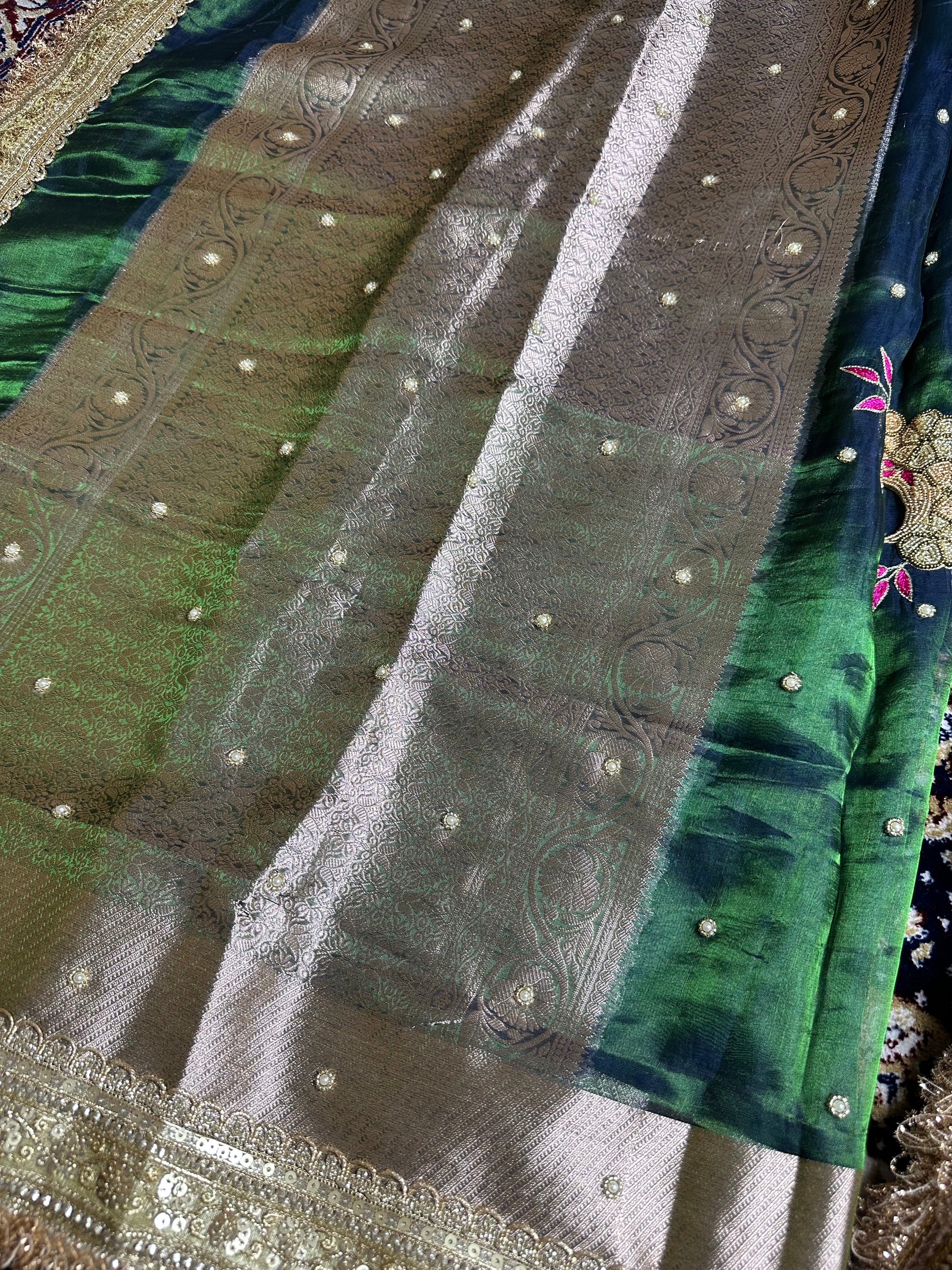 Pure Tissue Silk Saree With Hand Embroidery