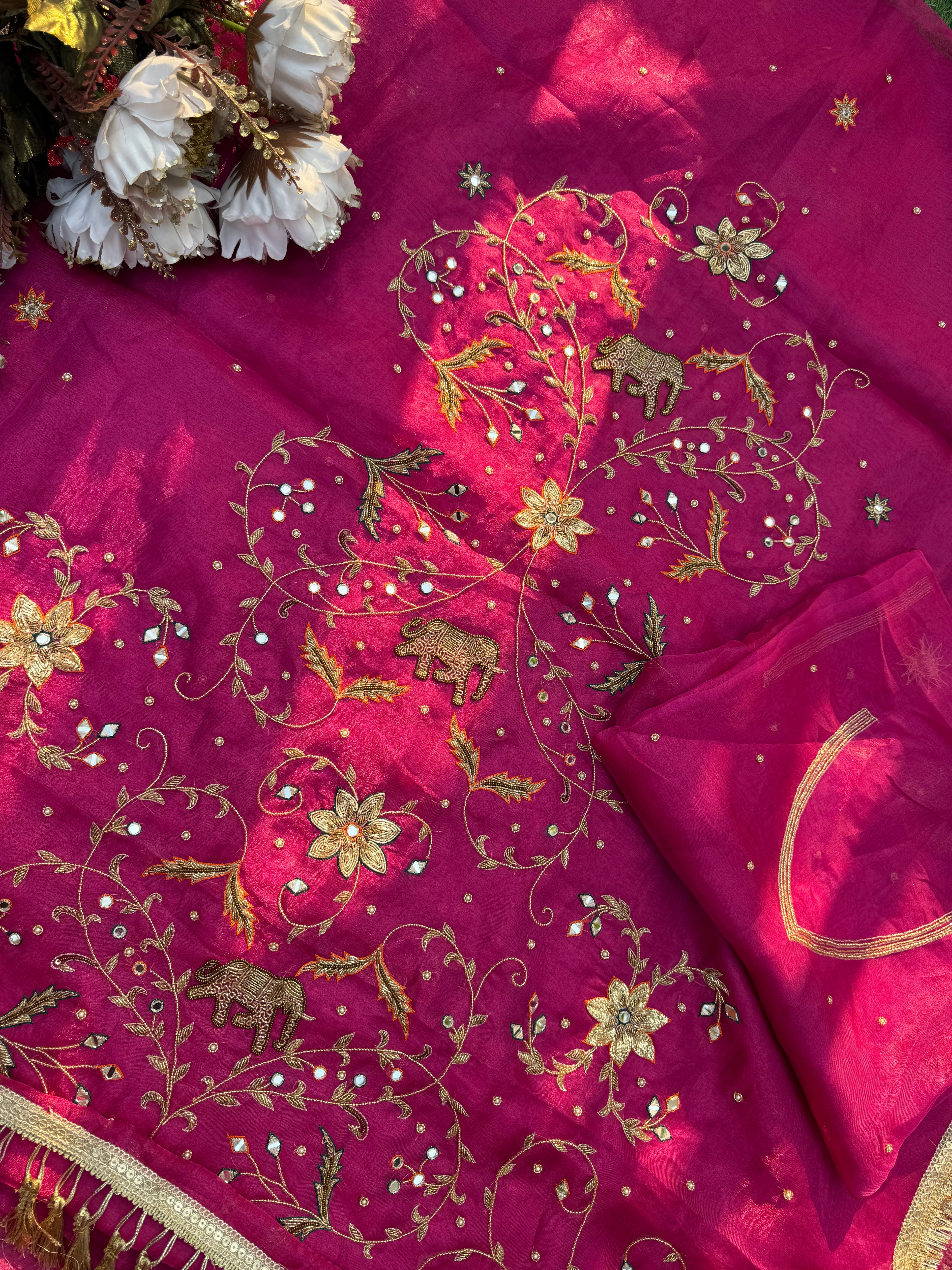 Gulabi Qissa - Pure Tissue Silk Saree With Hand Embroidery