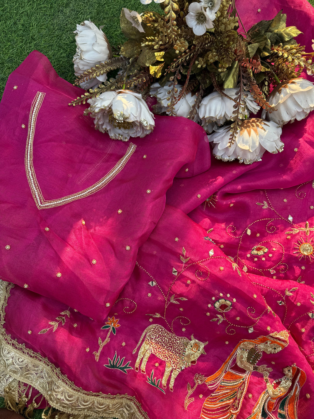 Gulabi Prem Ras - Pure Tissue Silk Saree With Hand Embroidery