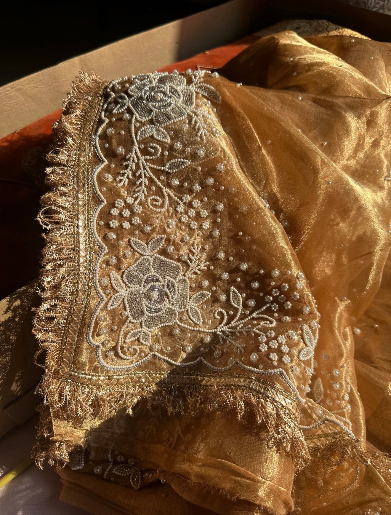Sunehri Moti - Pure Tissue Silk Saree With Hand Embroidery