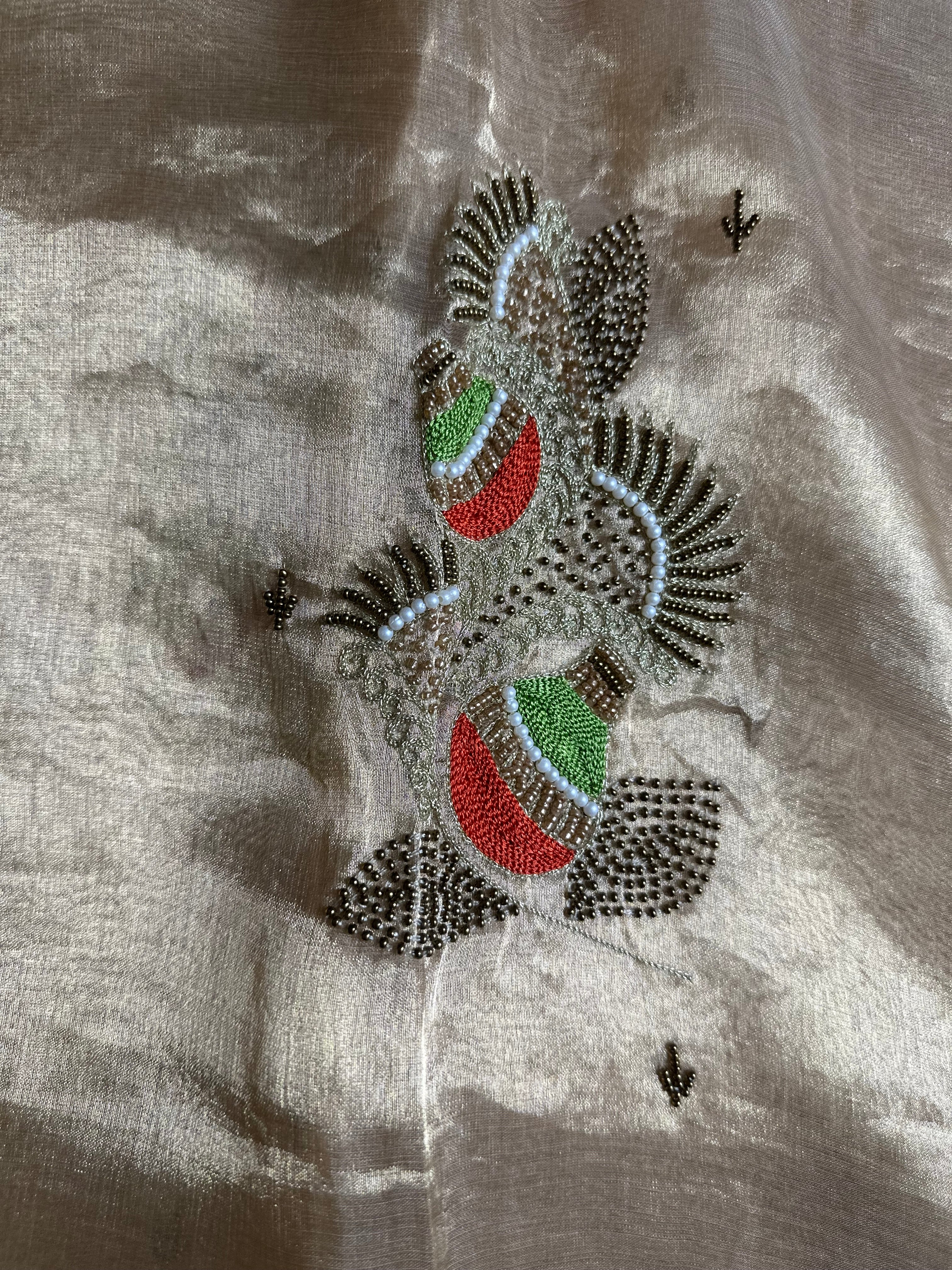 Pure Tissue Silk Saree With Hand Embroidery