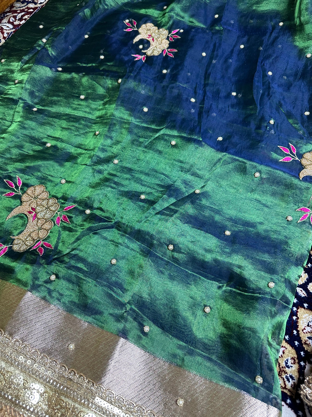 Pure Tissue Silk Saree With Hand Embroidery