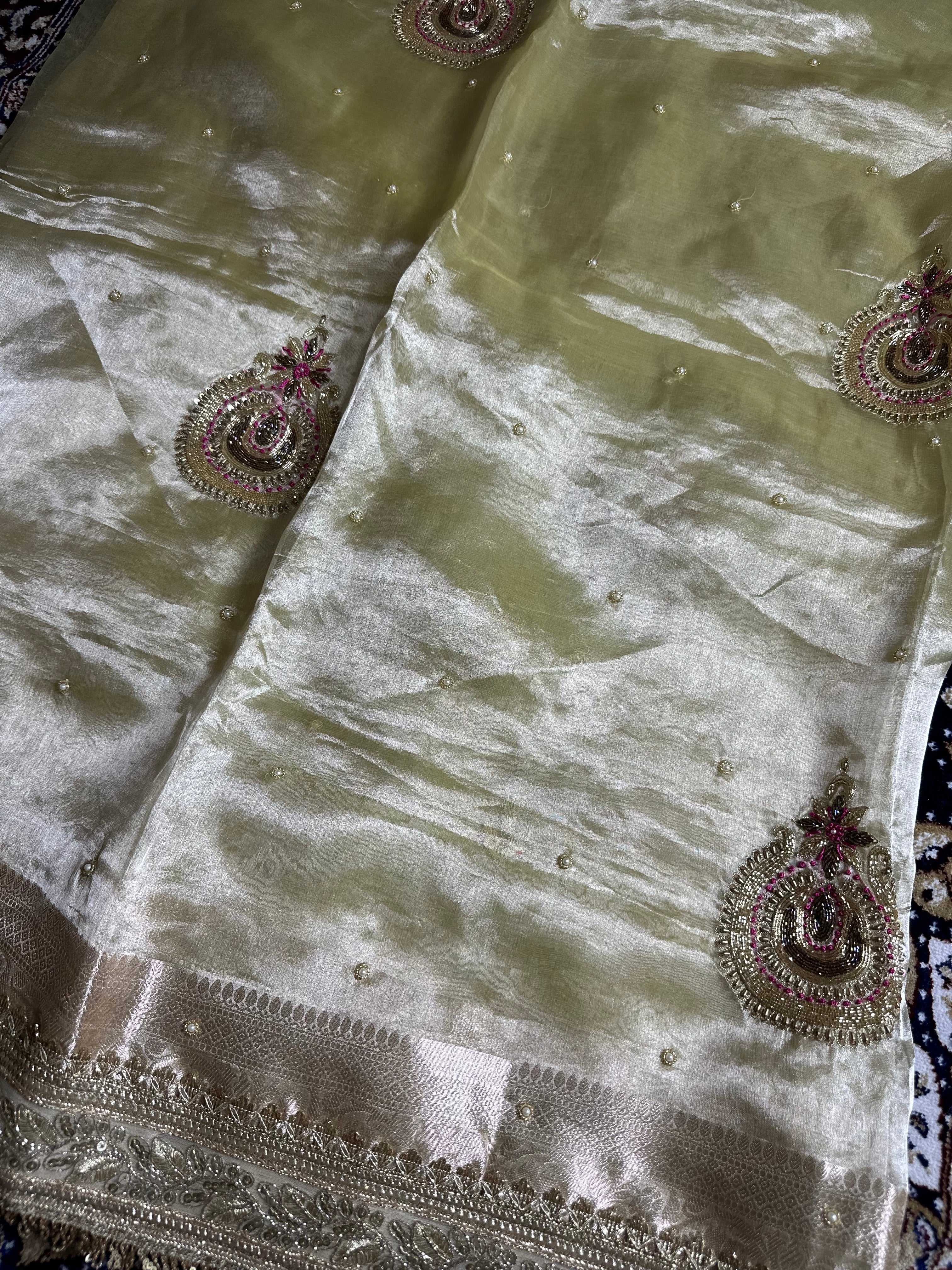 Pure Tissue Silk Saree With Hand Embroidery