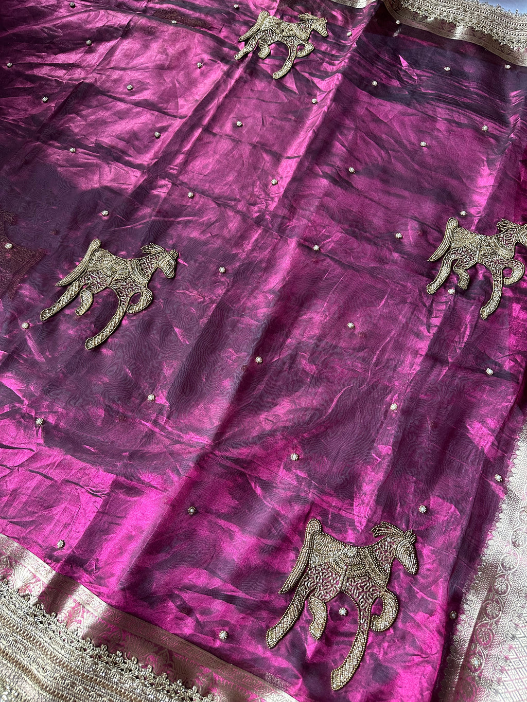 Chetak - Pure Tissue Silk Saree With Hand Embroidery