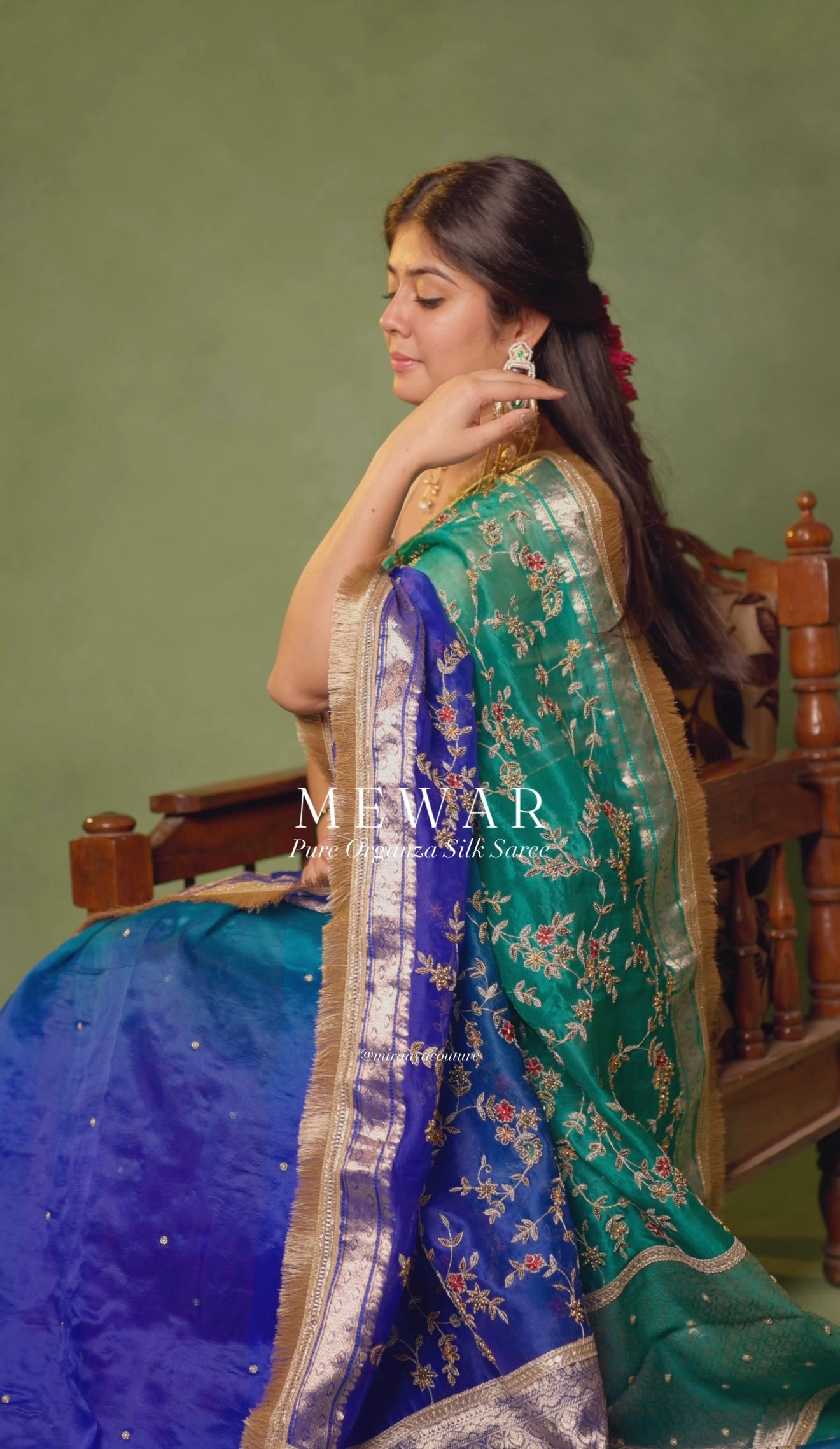 MEWAR — Pure Banarasi Organza Silk Saree With Hand Embroidery