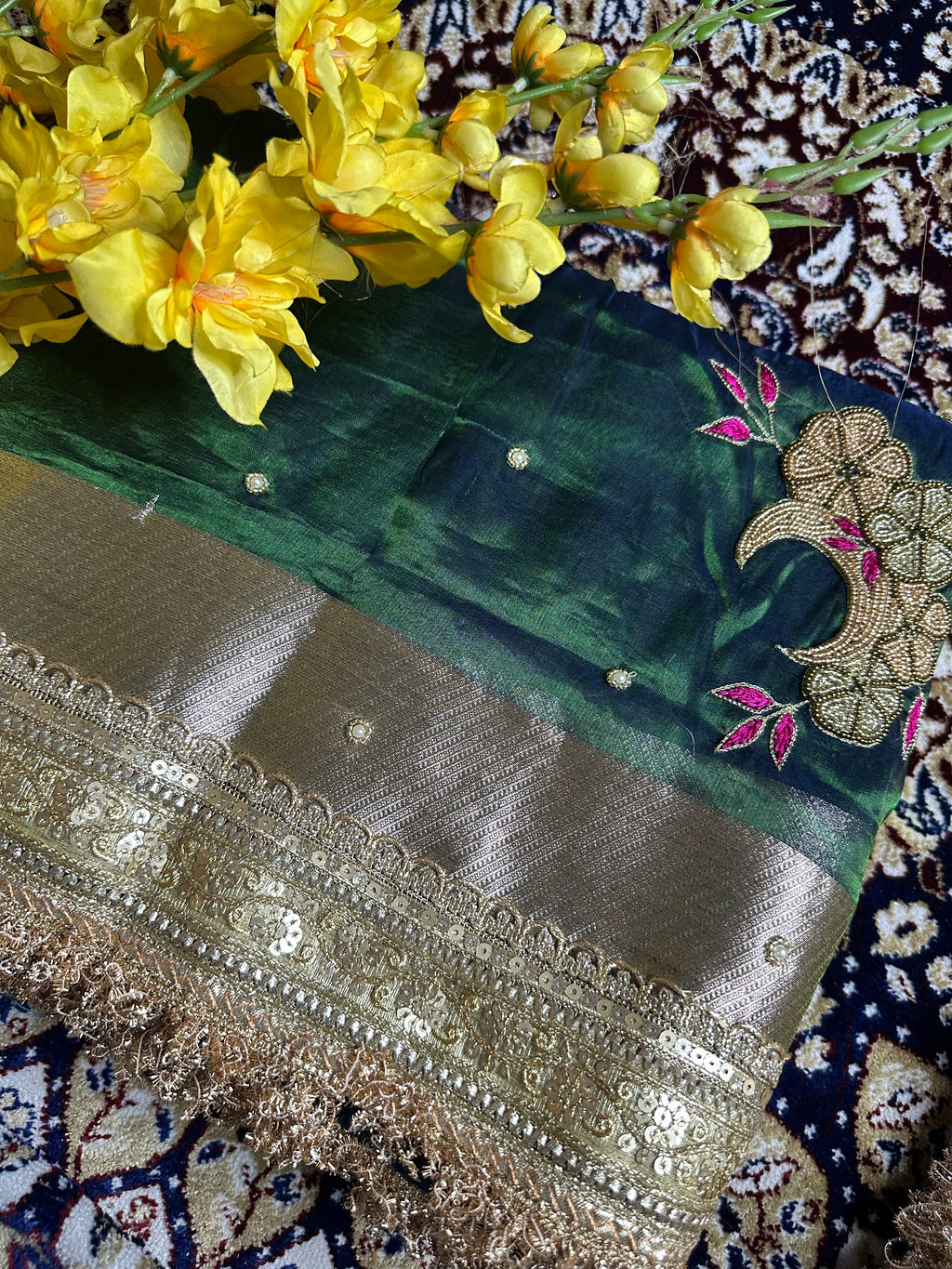 Pure Tissue Silk Saree With Hand Embroidery