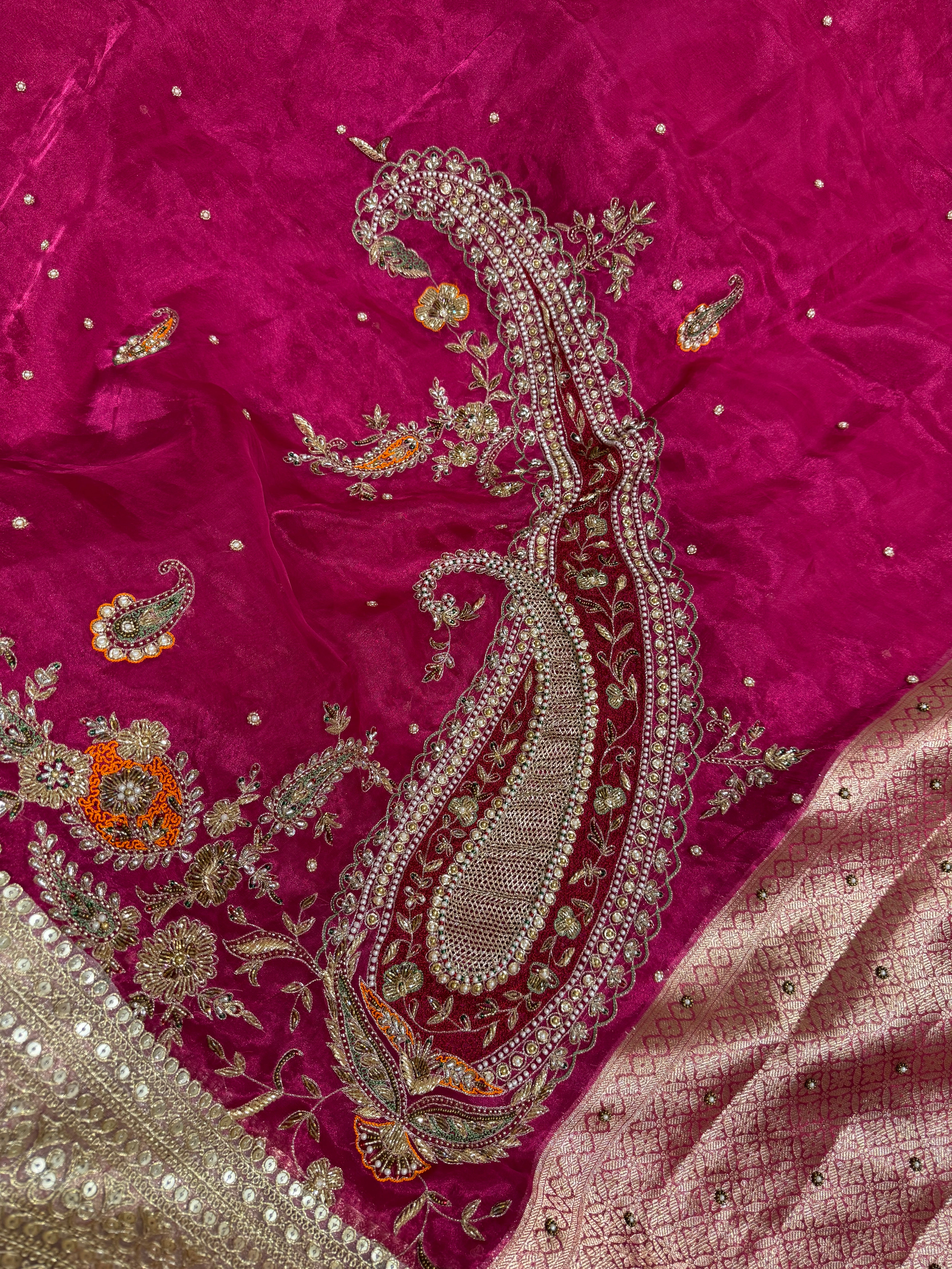 Bridal Trousseau Edit - Pure Tissue Silk Saree With Hand Embroidery